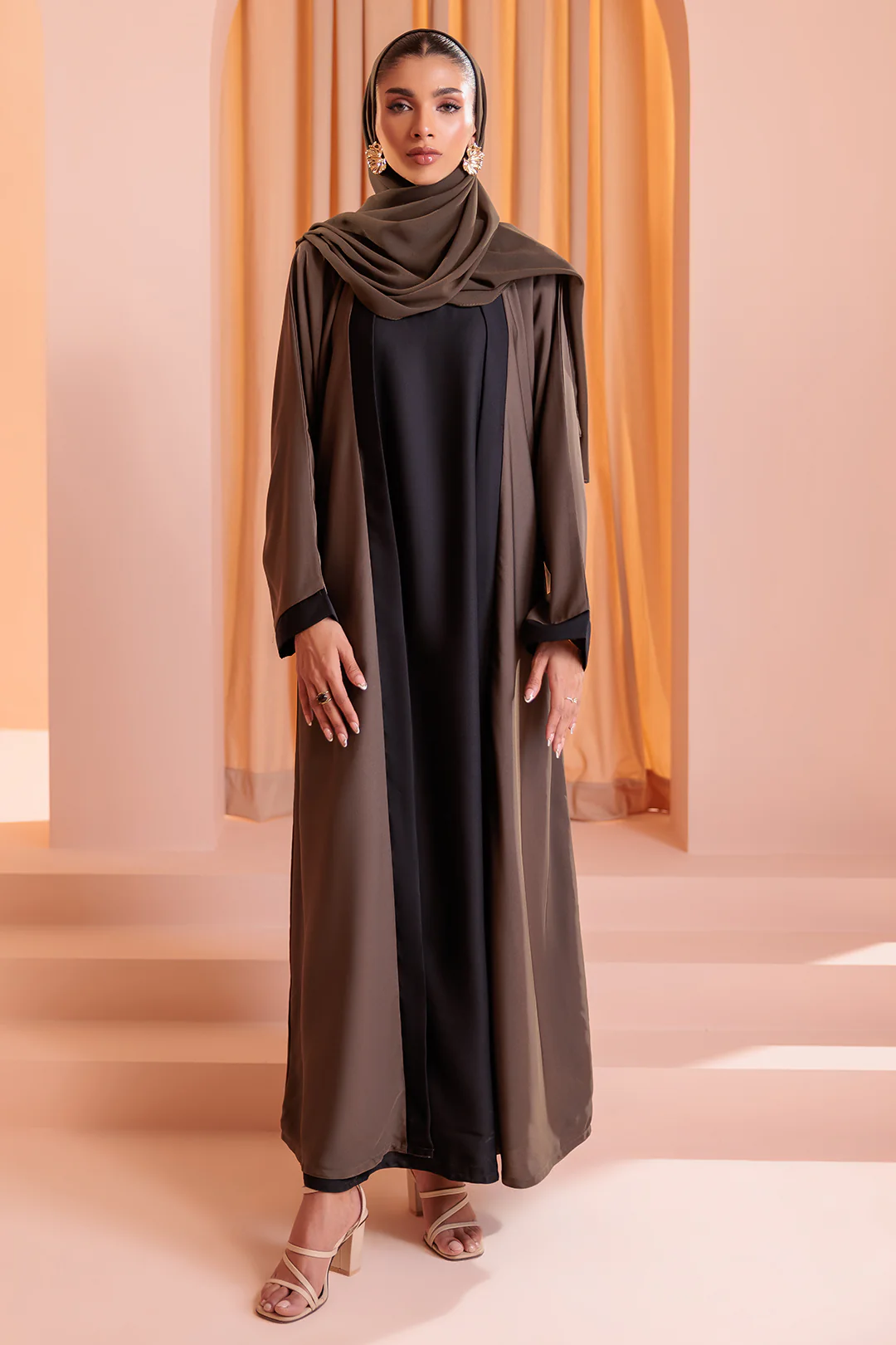 Double Upper Abaya with Contrast Inner - 5005 - Image 11