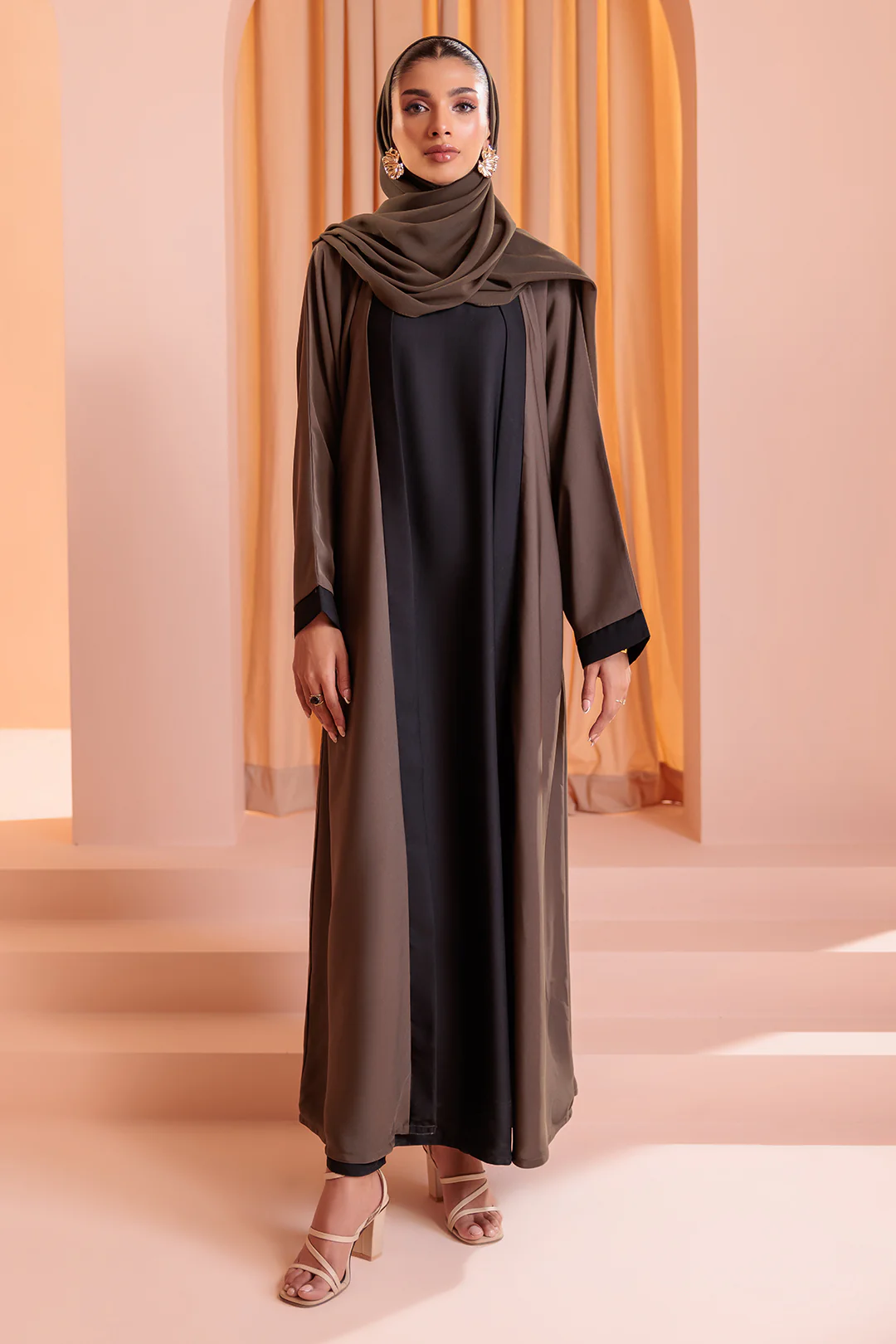 Double Upper Abaya with Contrast Inner - 5005 - Image 14