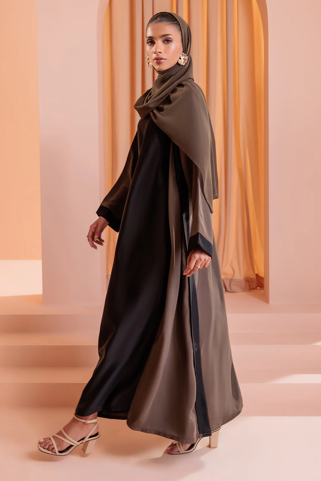 Double Upper Abaya with Contrast Inner - 5005 - Image 17