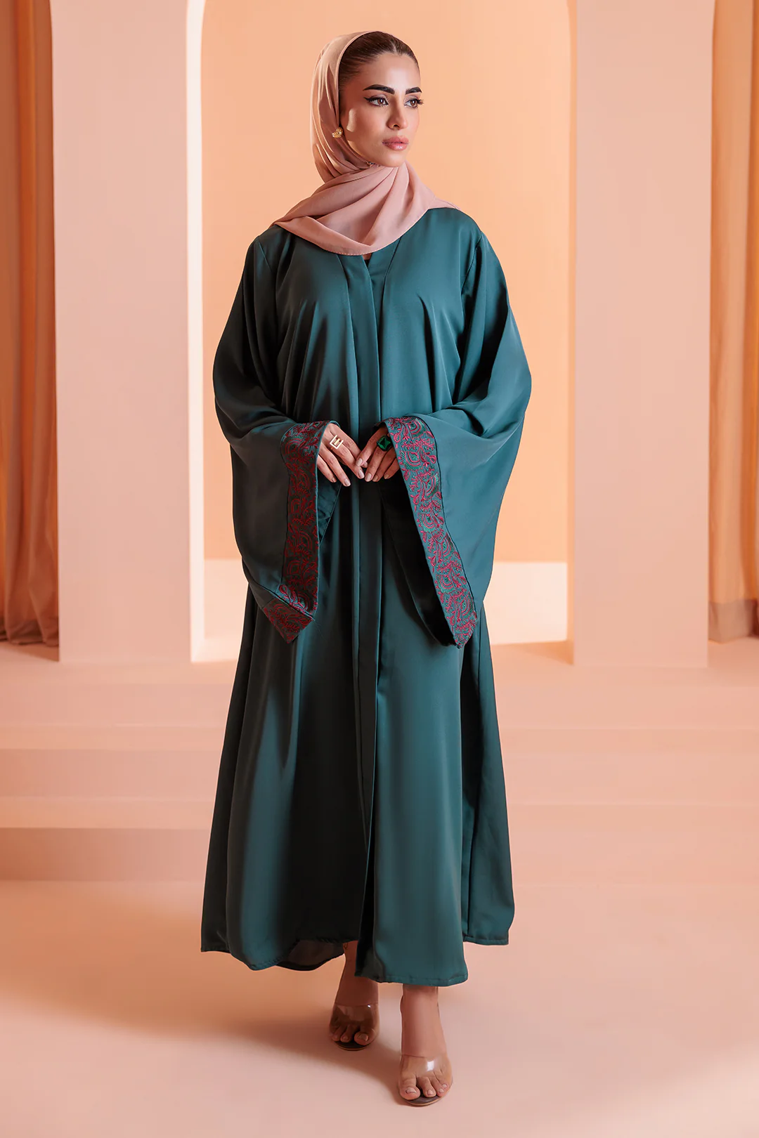 Embroidered Button Through Abaya - 5009