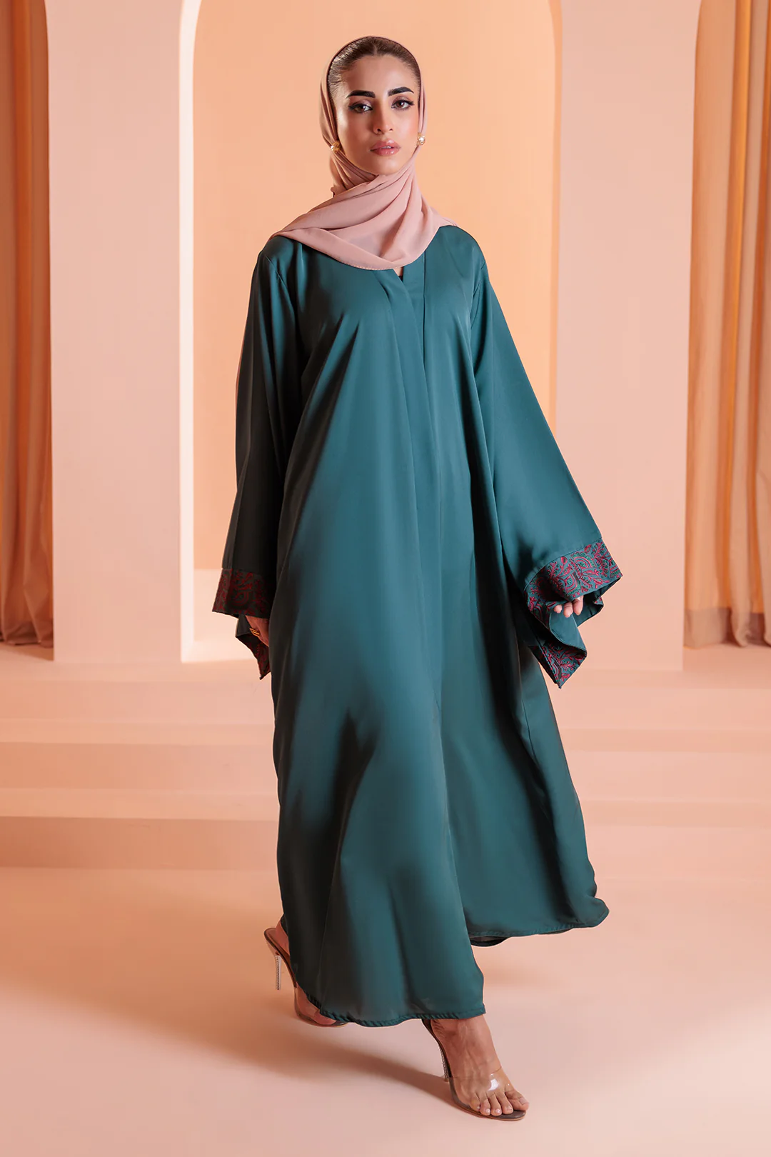 Embroidered Button Through Abaya - 5009 - Image 3