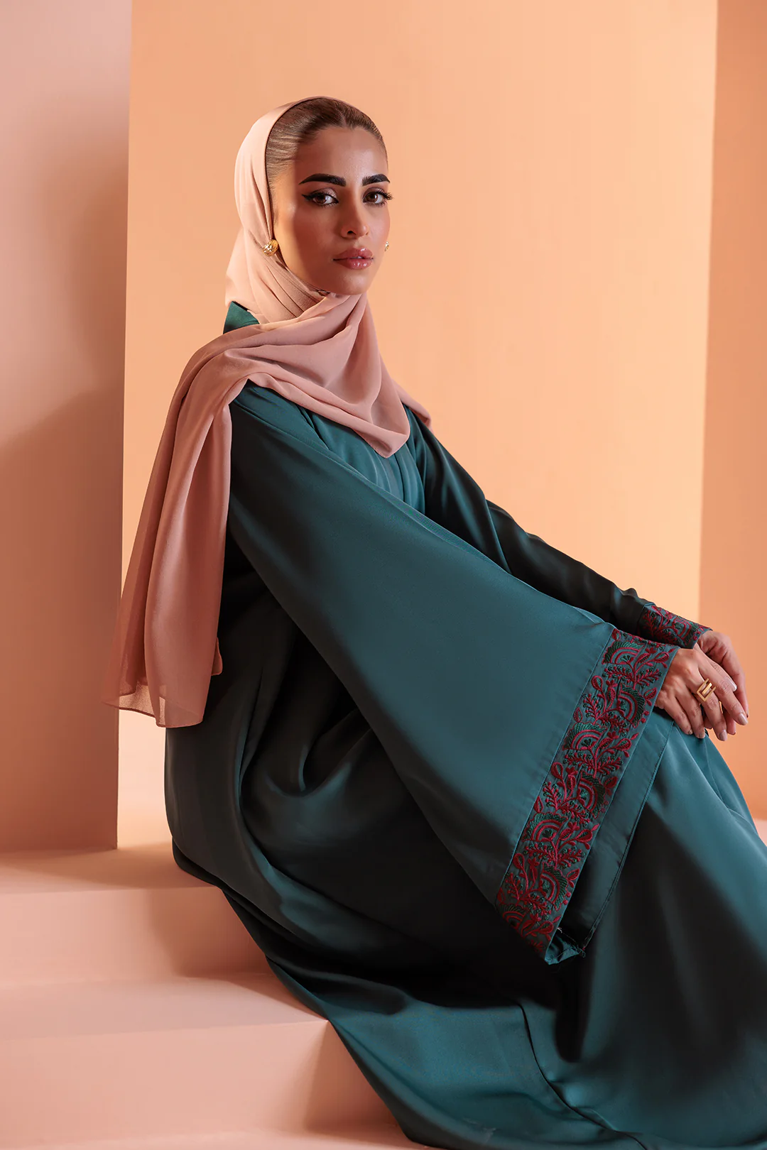 Embroidered Button Through Abaya - 5009 - Image 9