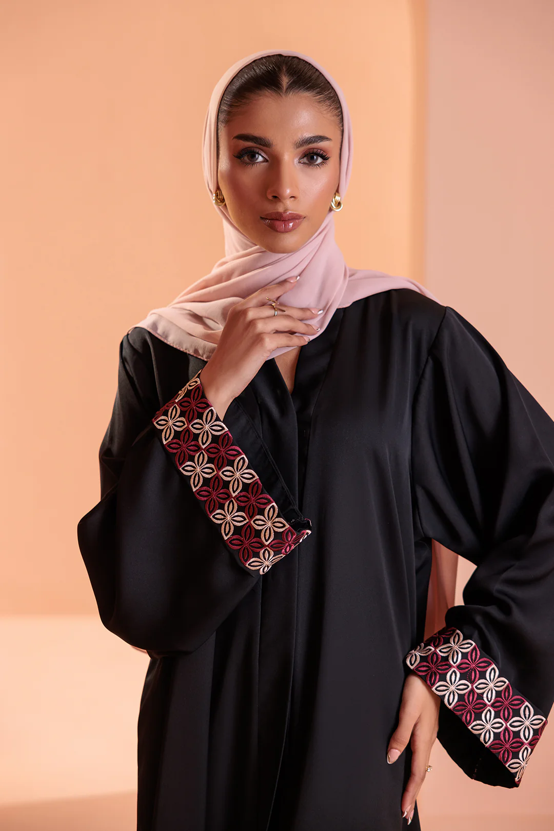 Embroidered Button Through Abaya - 5010 - Image 2