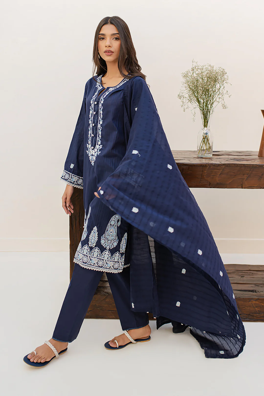Embroidered Kurta Dupatta Trouser - 1243 - Image 3