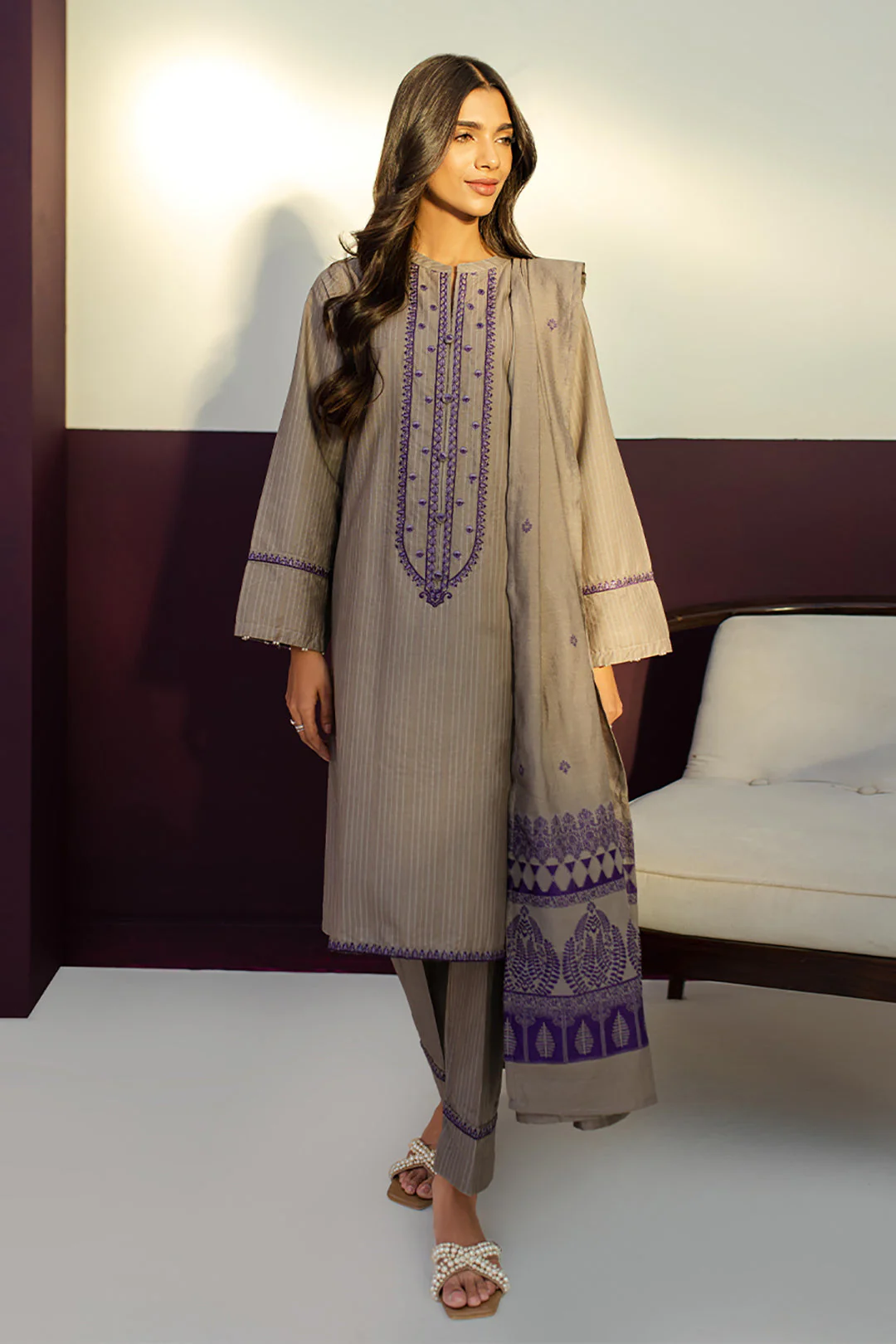 Embroidered Kurta Dupatta Trouser - 1275 - Image 5