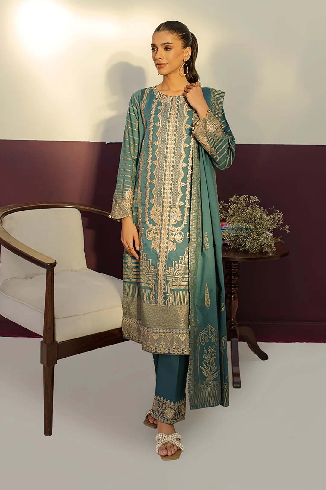 Embroidered Kurta Dupatta Trouser - 3254 - Image 2