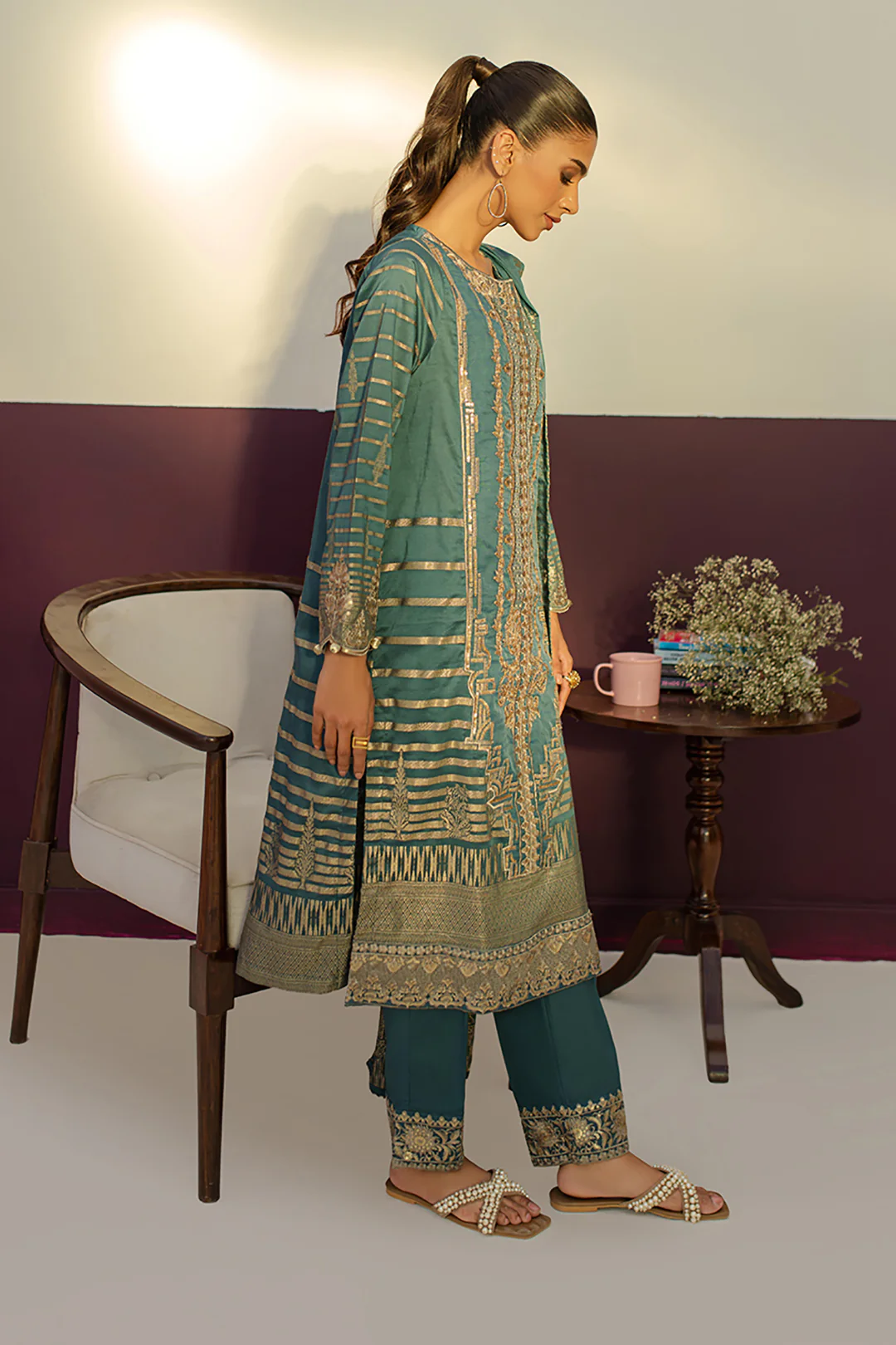 Embroidered Kurta Dupatta Trouser - 3254 - Image 3