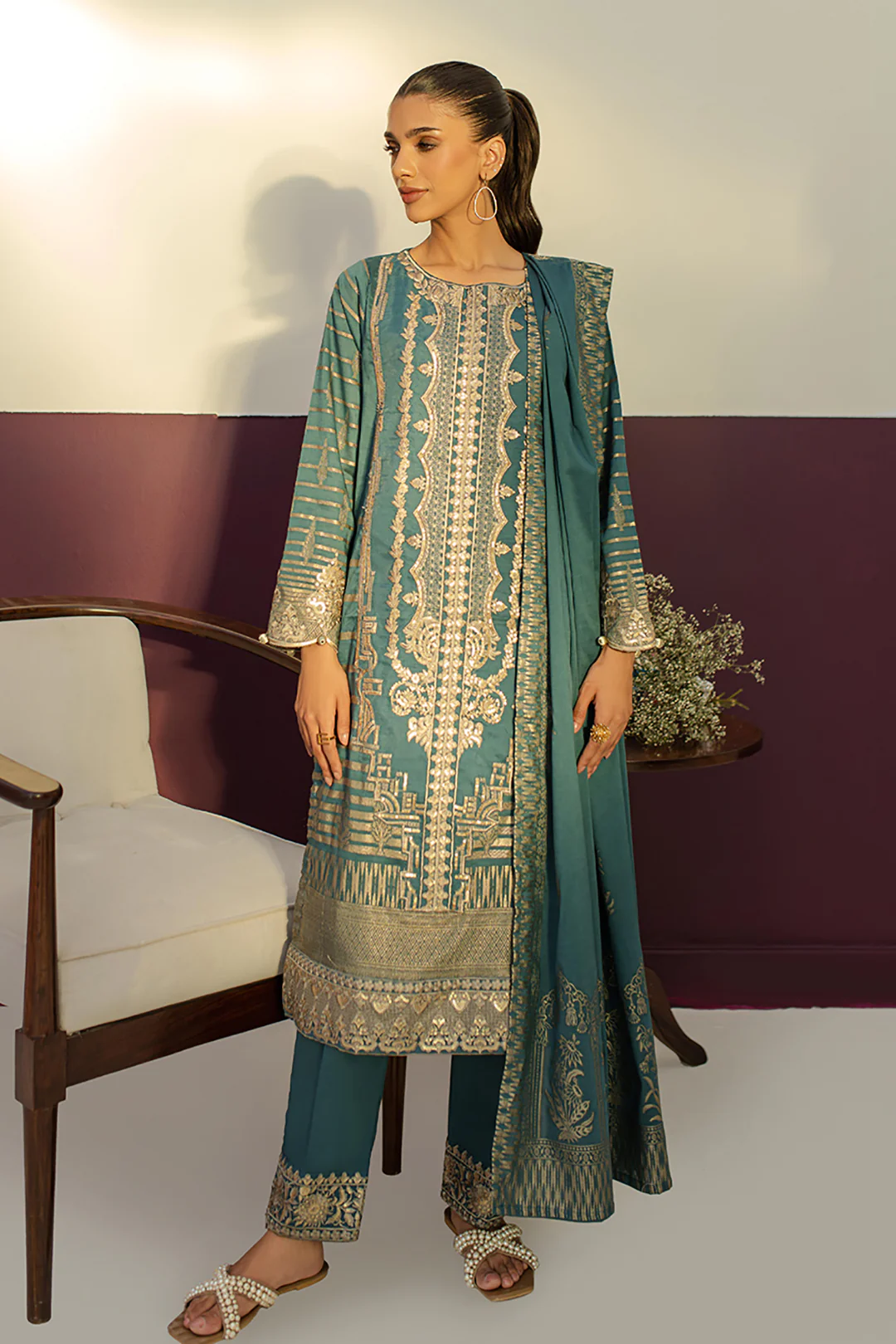 Embroidered Kurta Dupatta Trouser - 3254 - Image 5