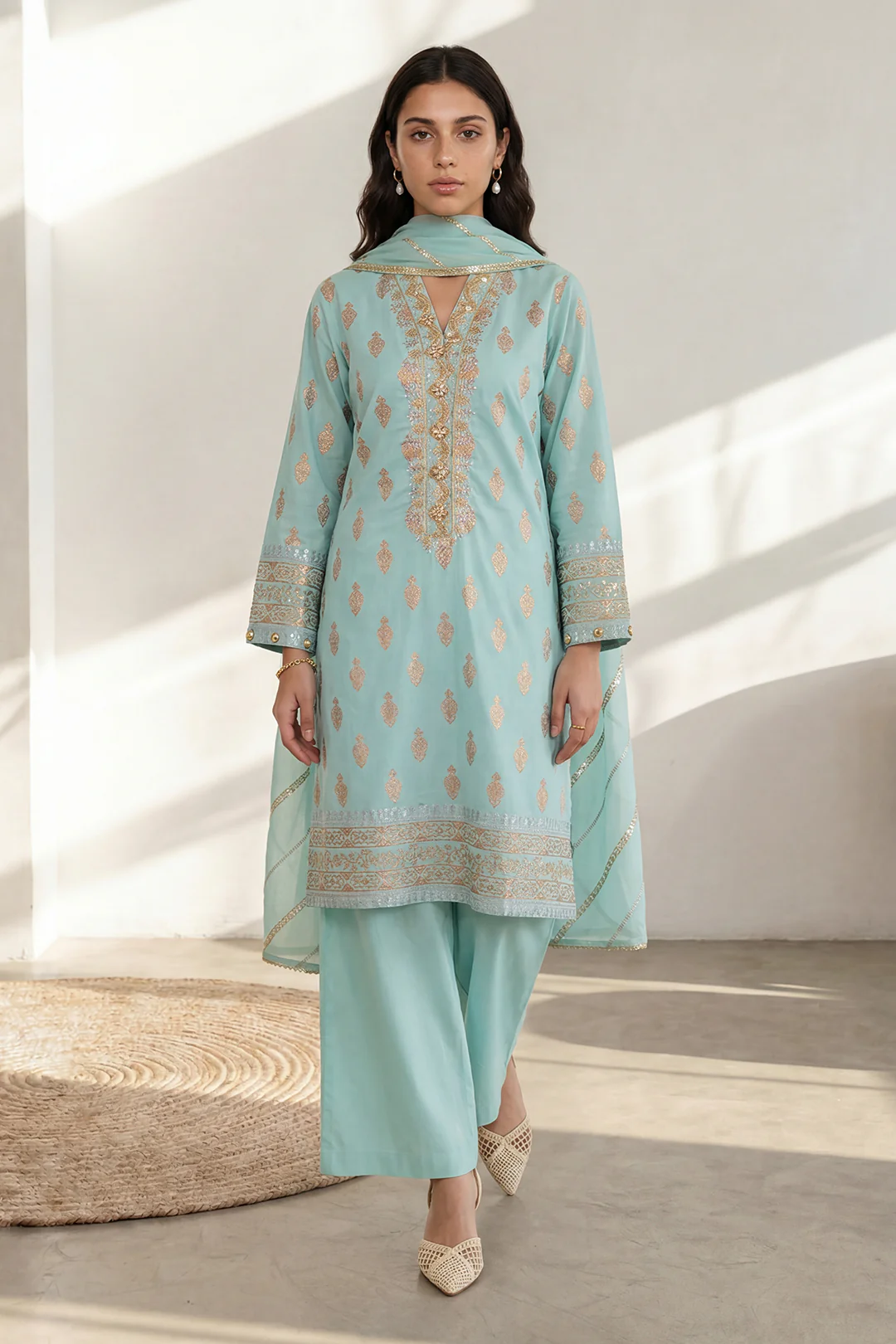 Embroidered Kurta Dupatta Trouser - 2511 - Image 10