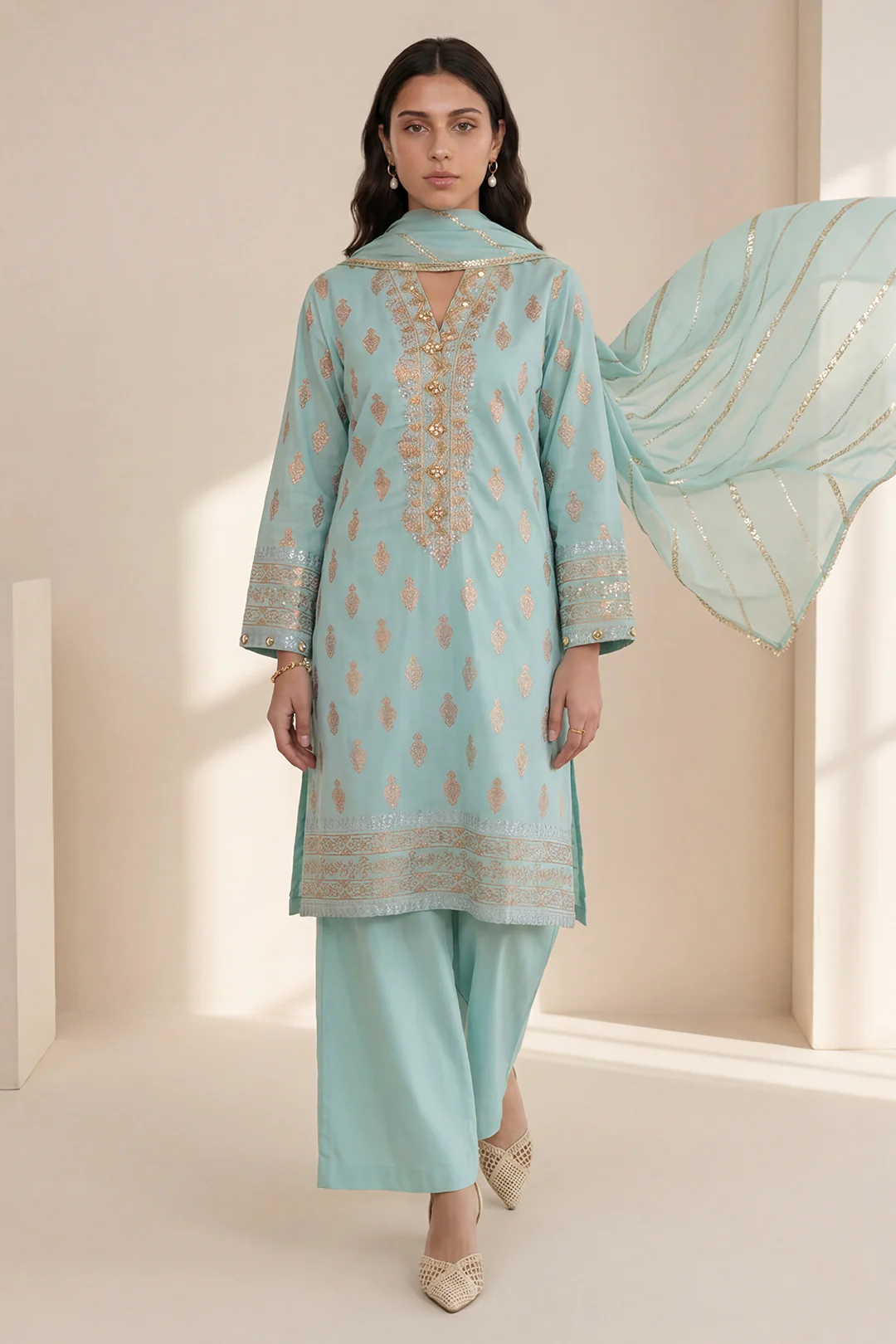 Embroidered Kurta Dupatta Trouser - 2511 - Image 9