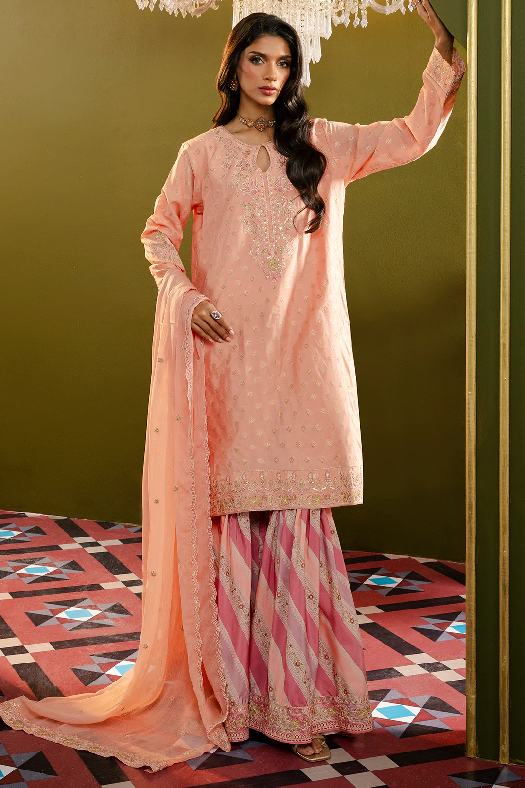 Kurta With Gharara & Dupatta - 0716 - Image 5