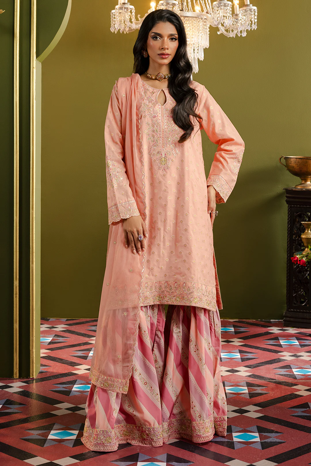 Kurta With Gharara & Dupatta - 0716 - Image 8