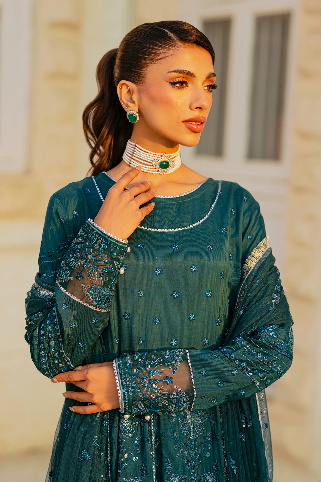 Embroidered Kurta Dupatta Trouser - 0738 - Image 11
