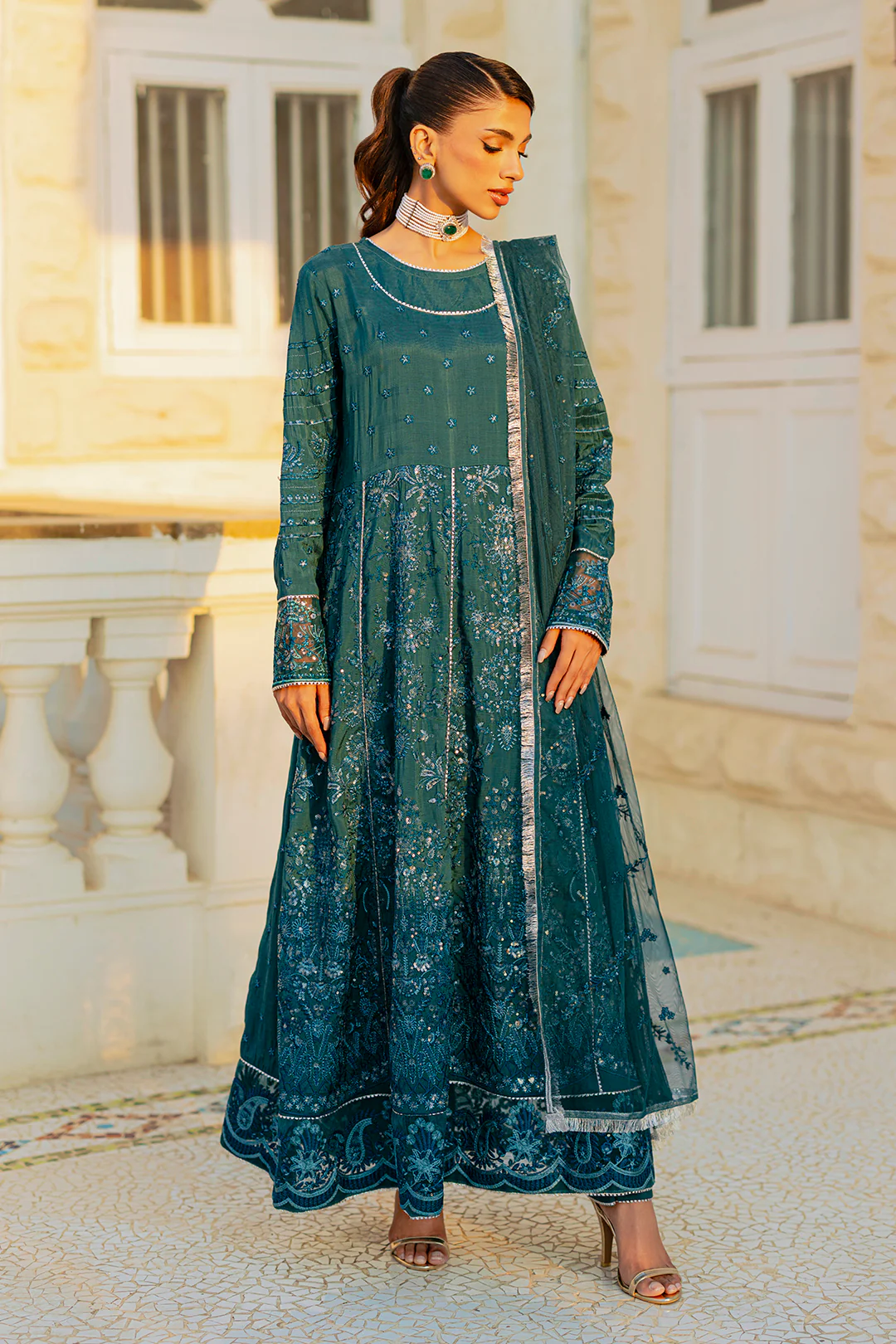 Embroidered Kurta Dupatta Trouser - 0738 - Image 3