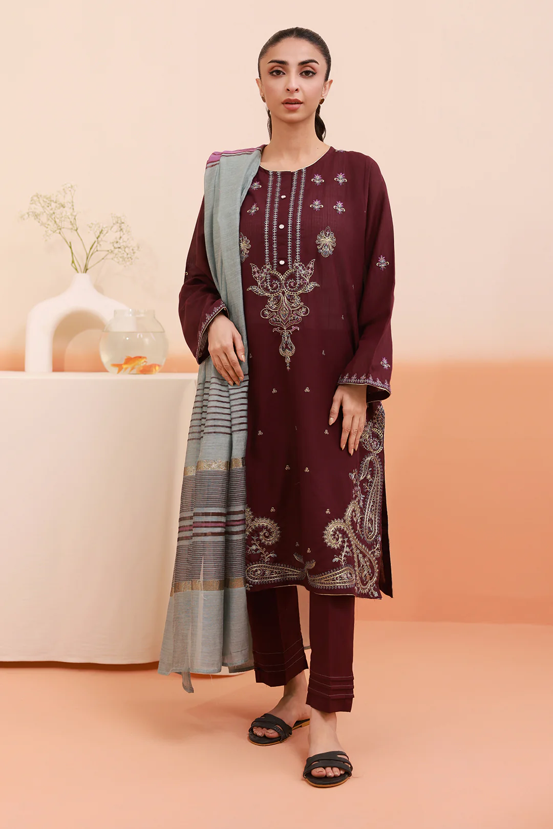 Embroidered Kurta Dupatta Trouser - 1781 - Image 3