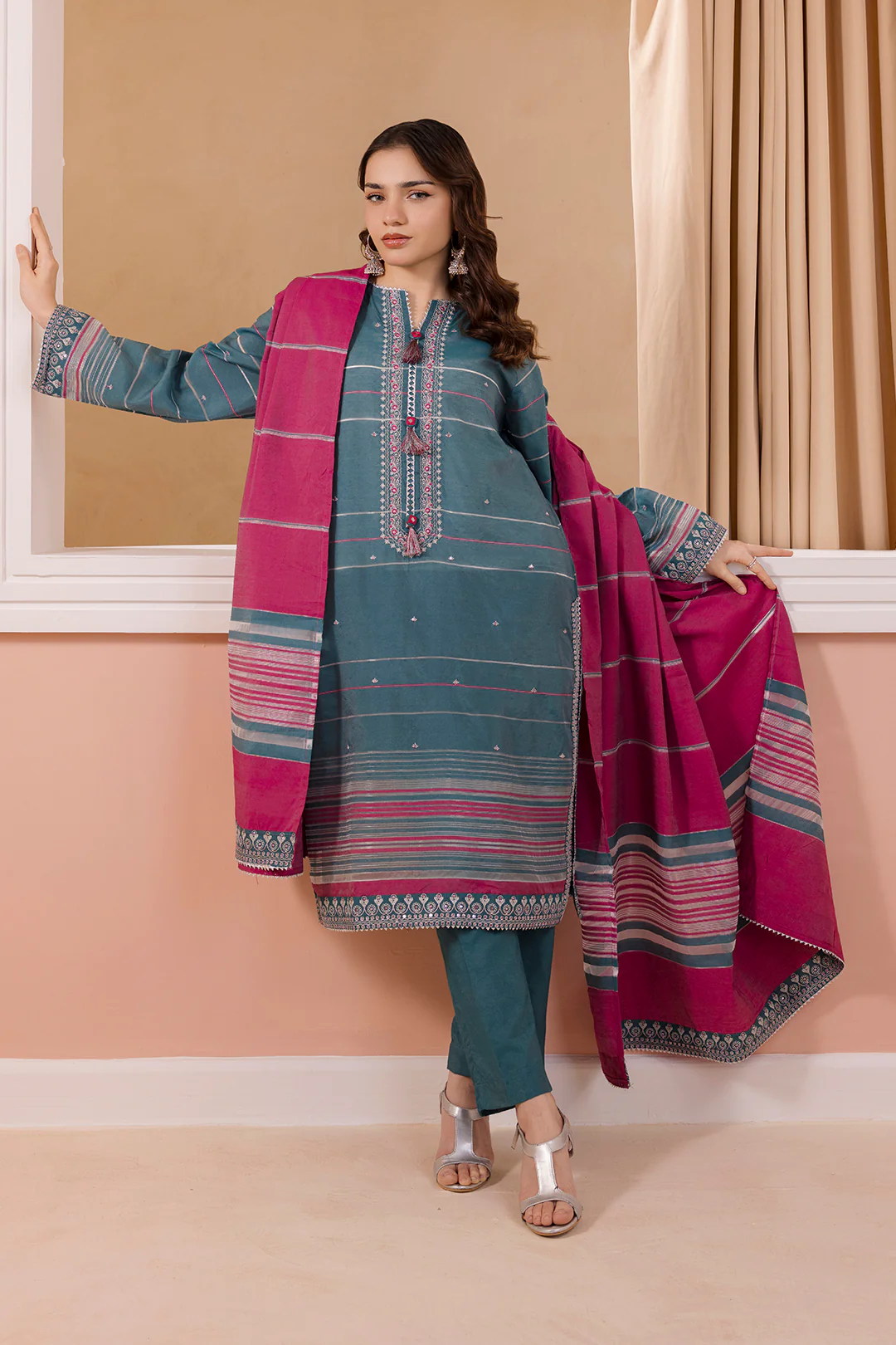 Embroidered Kurta Dupatta Trouser - 1791 - Image 3