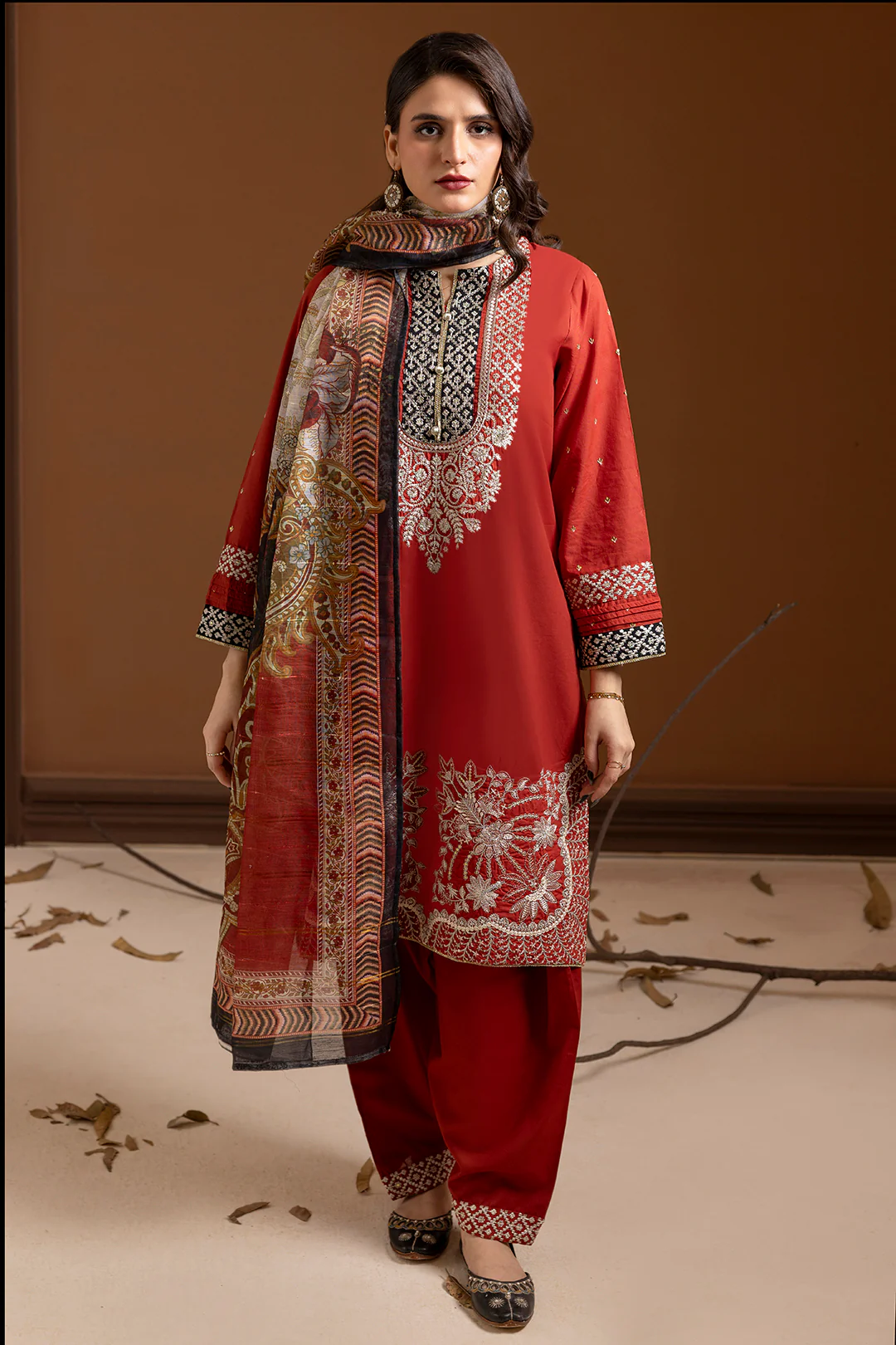 Embroidered Kurta Dupatta Trouser - 2136