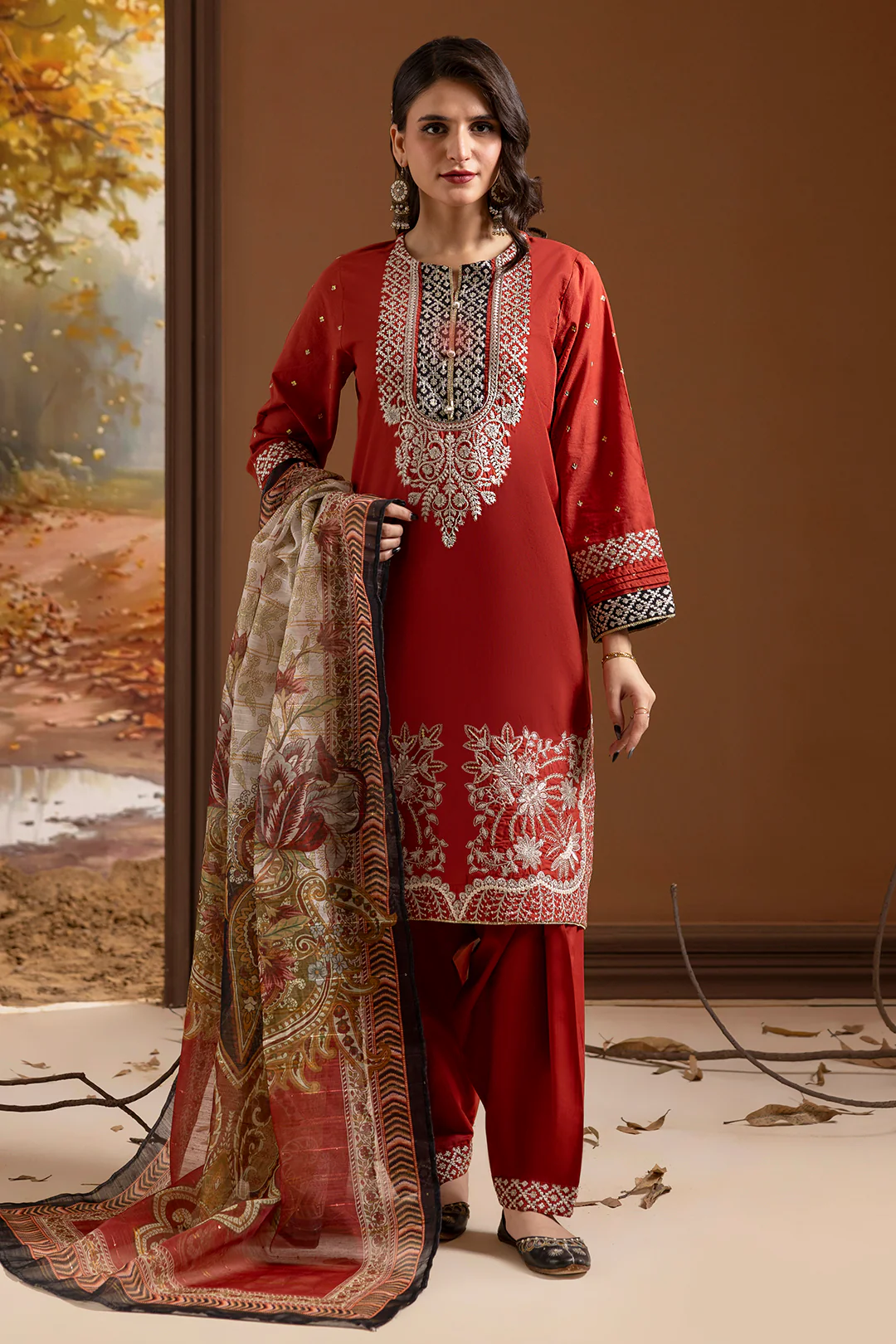 Embroidered Kurta Dupatta Trouser - 2136 - Image 3