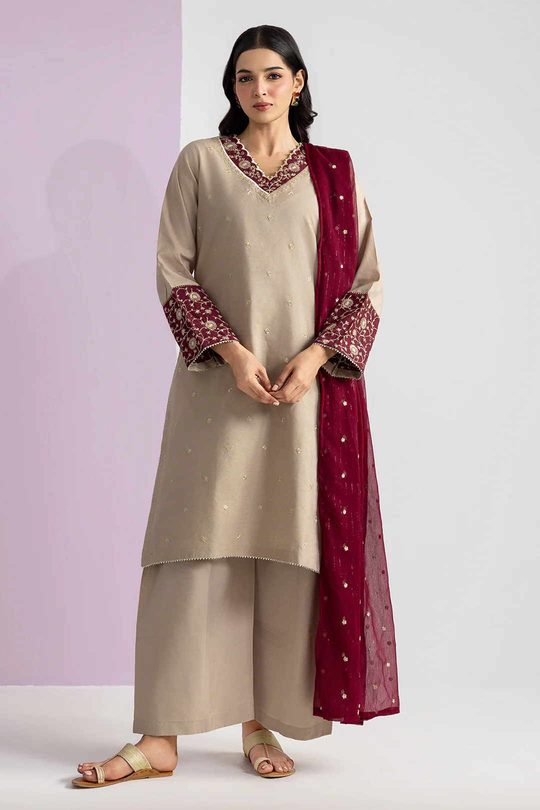 Embroidered Kurta Dupatta Trouser - 2686 - Image 3