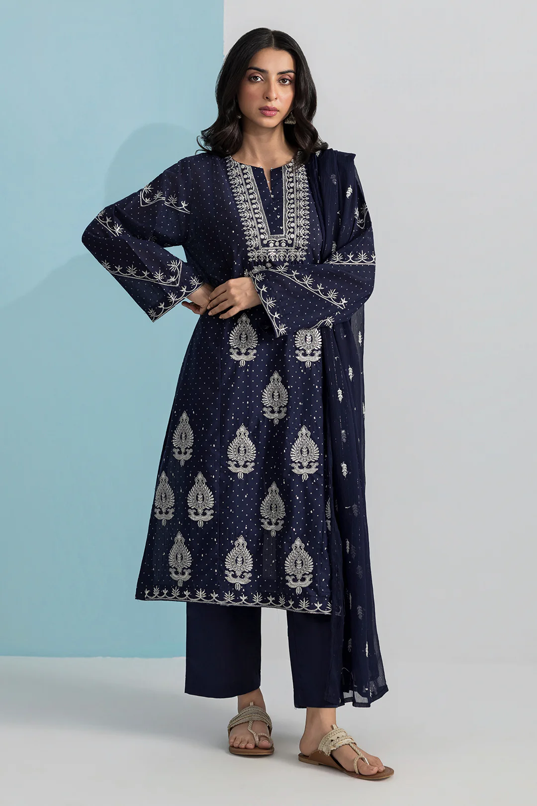 Embroidered Kurta Dupatta Trouser - 2688 - Image 3
