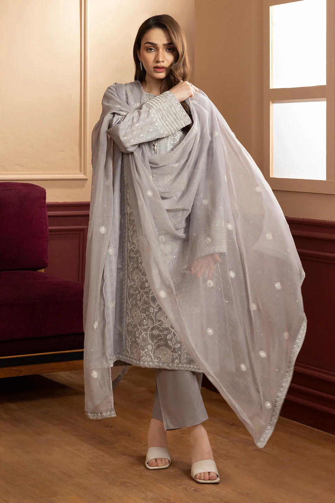 Embroidered Kurta Dupatta Trouser - 2689 - Image 3