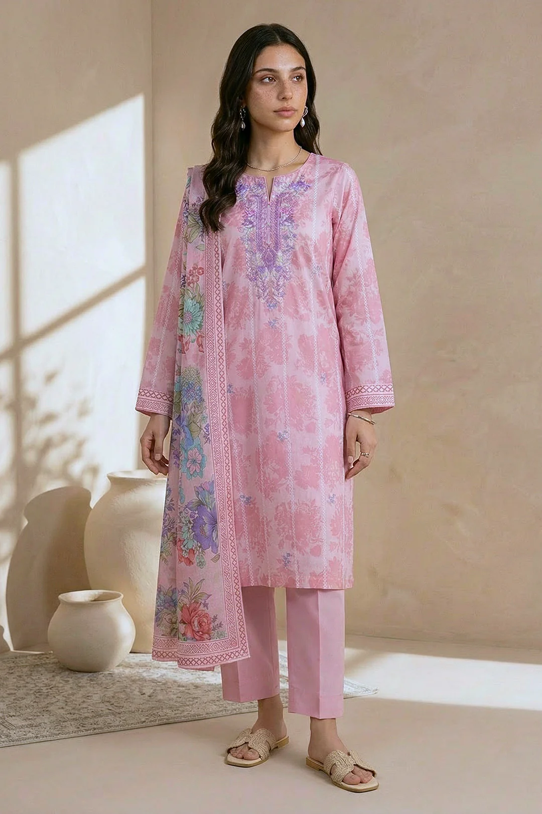 Embroidered Kurta Dupatta Trouser - 1960 - Image 3