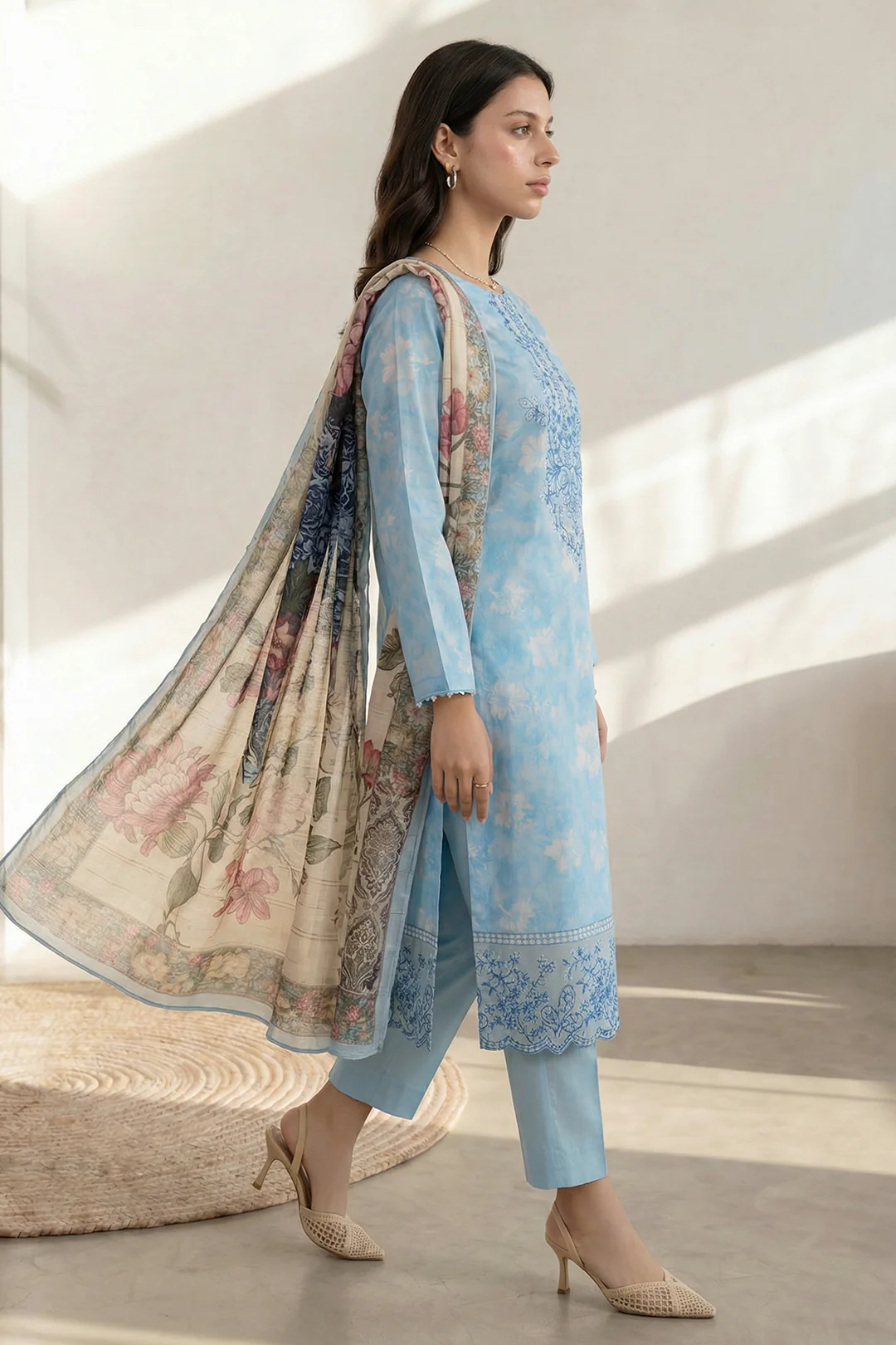 Embroidered Kurta Dupatta Trouser - 2201 - Image 2
