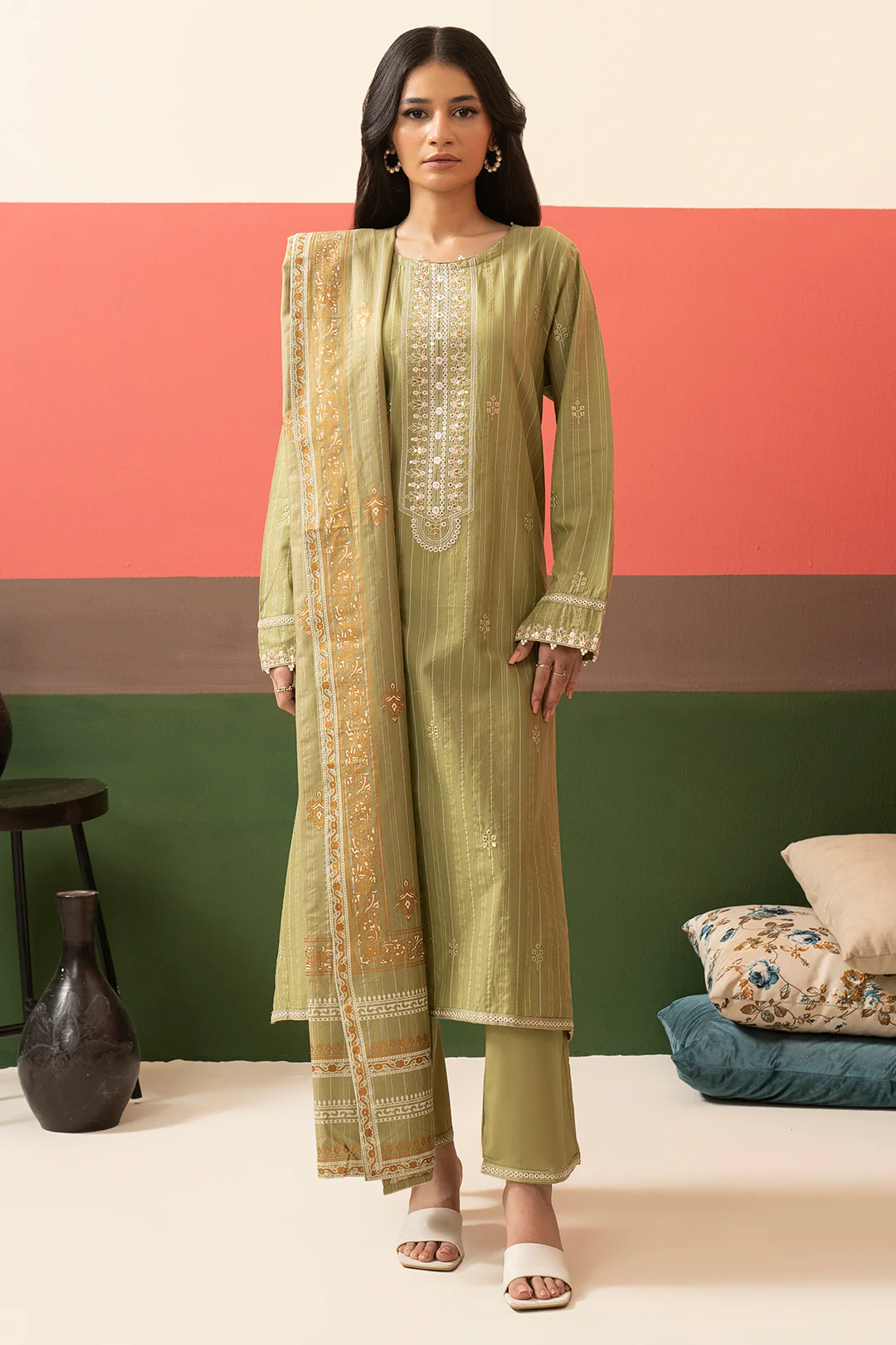 Embroidered Kurta Dupatta Trouser - 3388 - Image 7