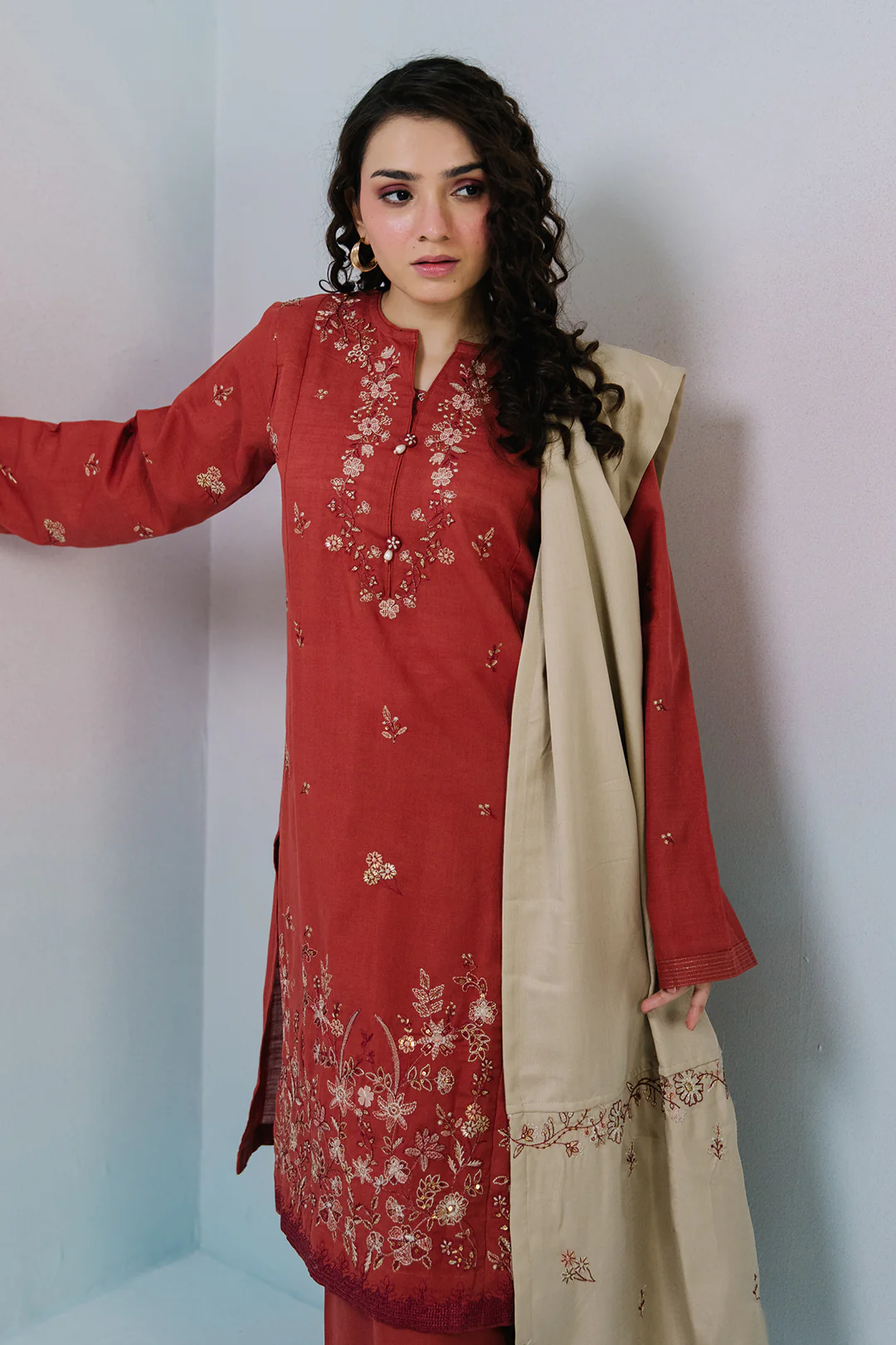 Embroidered Kurta Dupatta Trouser - 2558 - Image 4