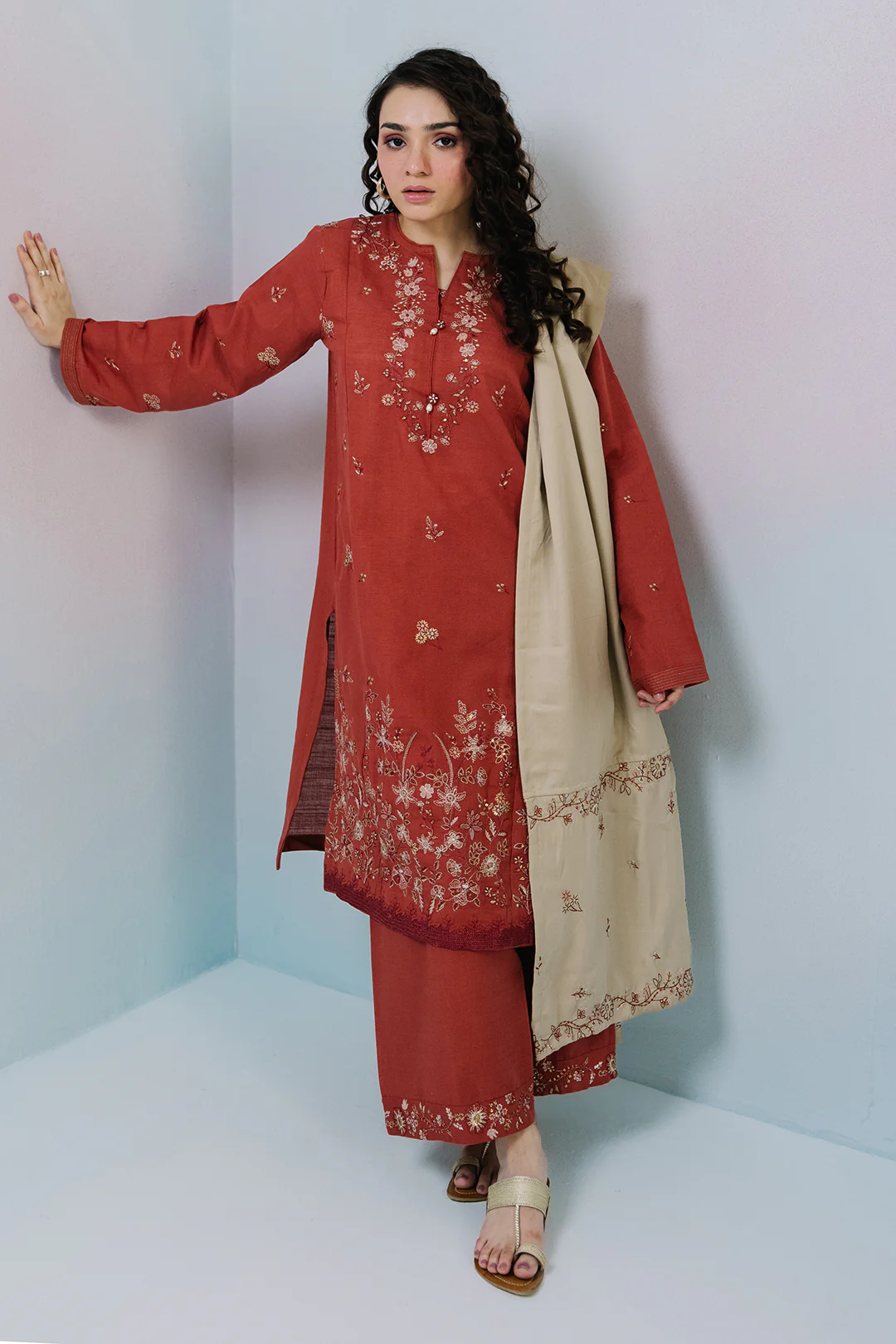 Embroidered Kurta Dupatta Trouser - 2558 - Image 6
