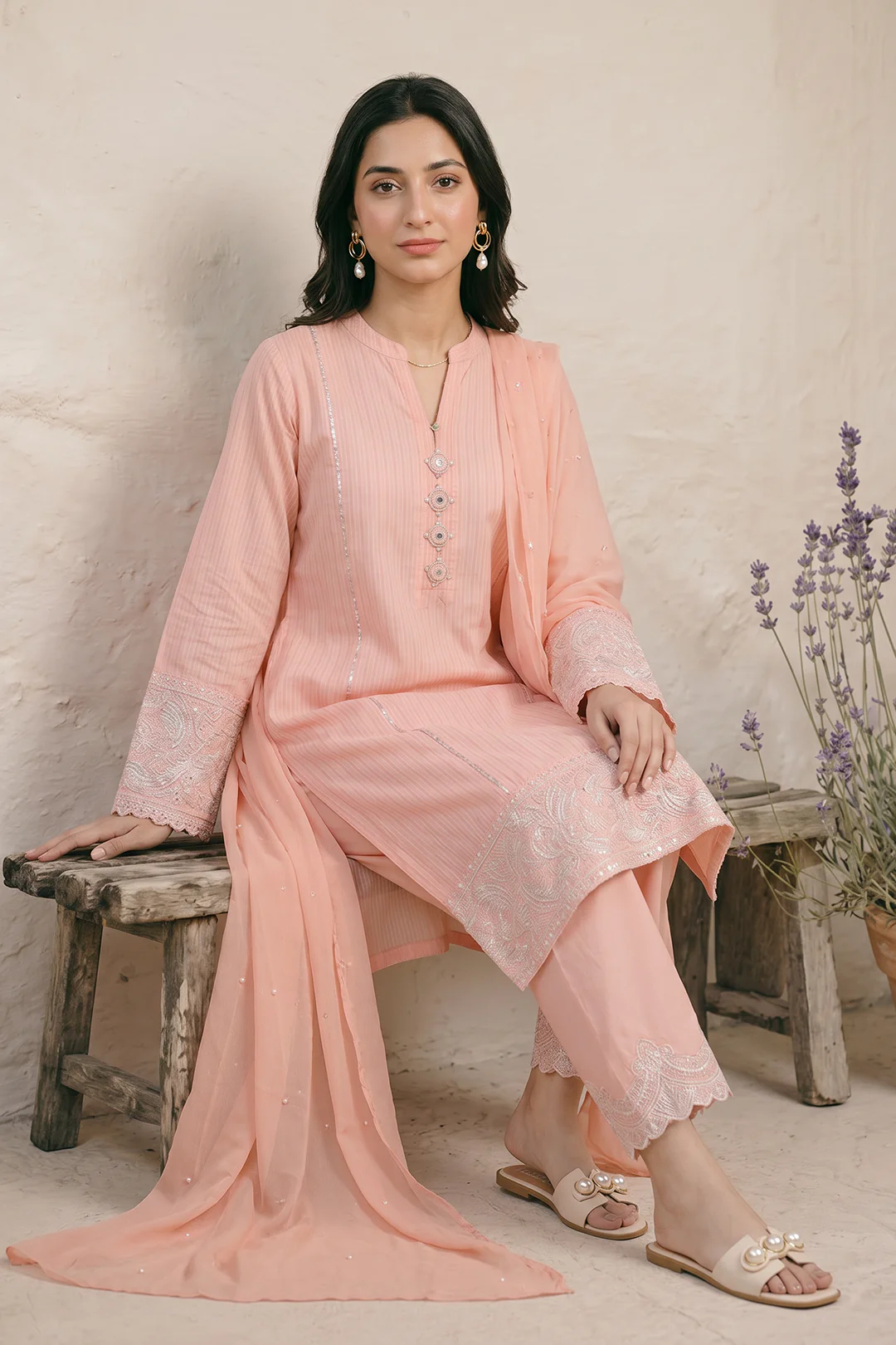 Embroidered Kurta Dupatta Trouser - 2587 - Image 2