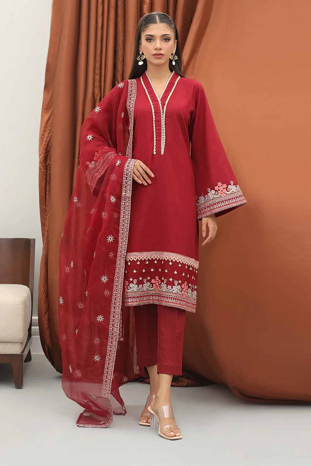 Embroidered Kurta Dupatta Trouser - 3278 - Image 2