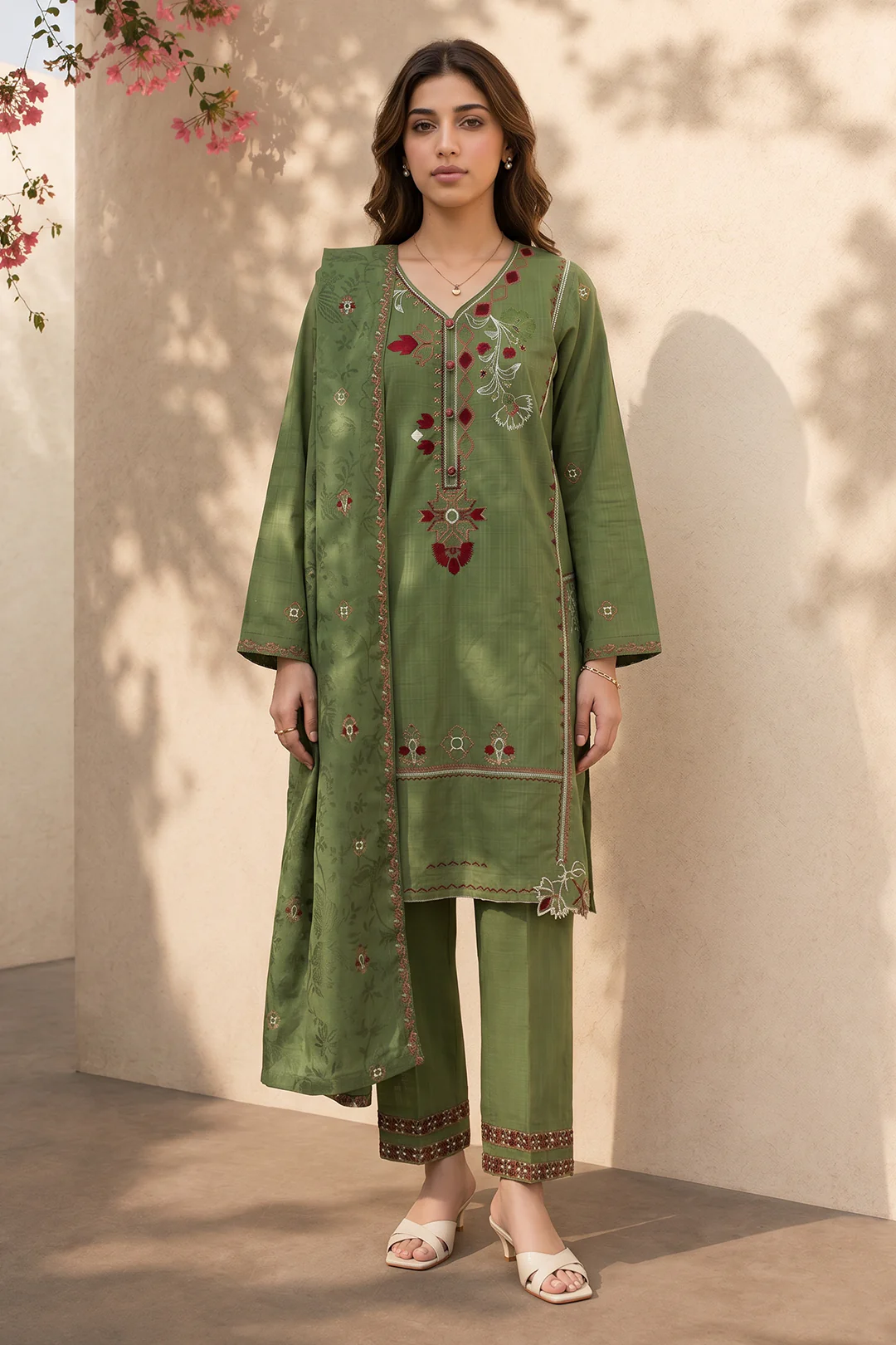 Embroidered Kurta Shawl Trouser - 2532 - Image 5