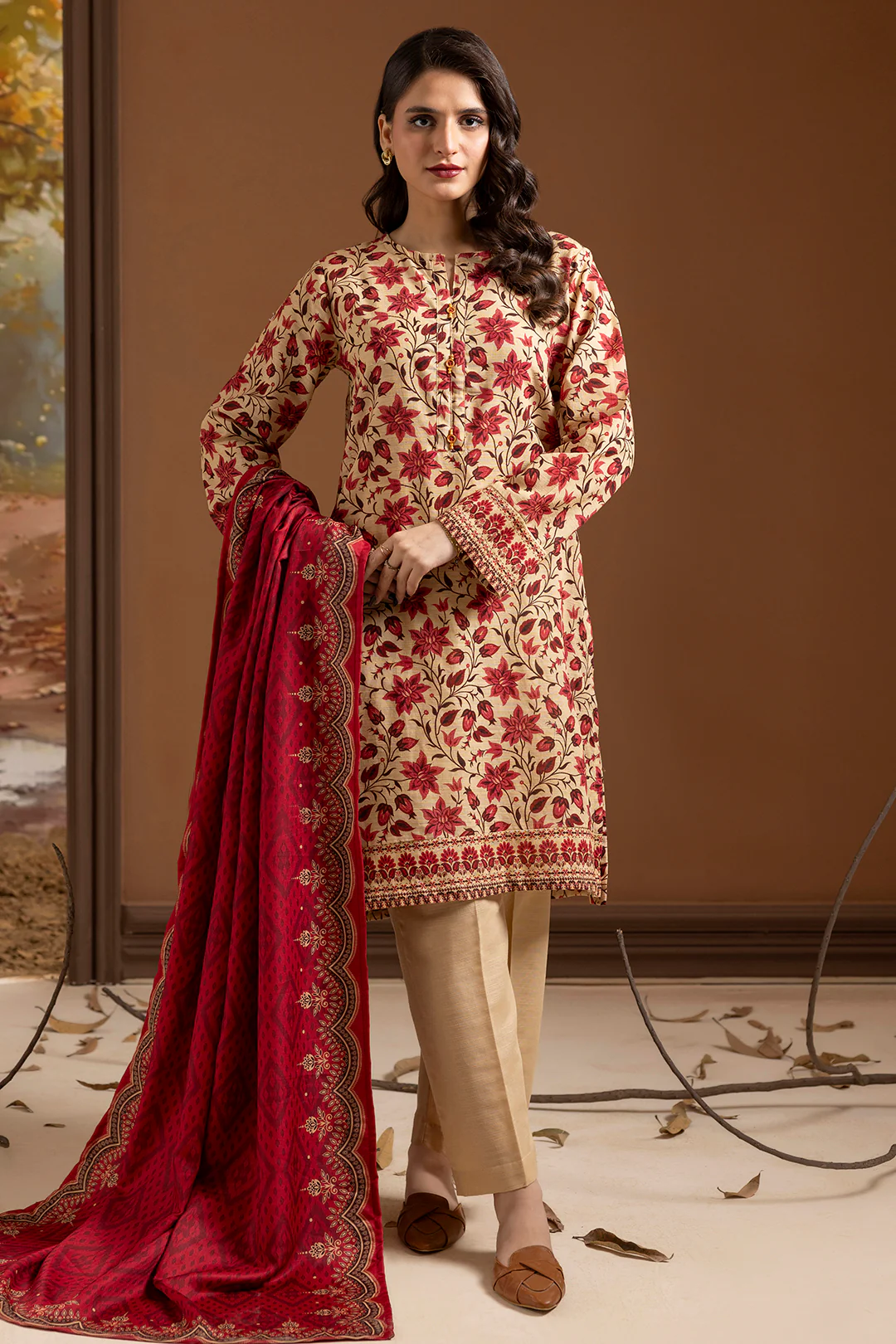 Embroidered Kurta Shawl Trouser - 2710 - Image 3