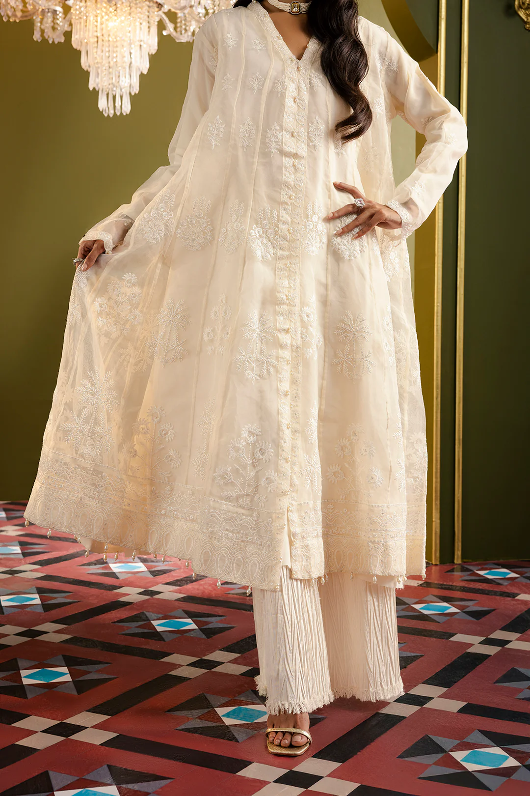 Front Open Frock With Crushed Plazo - 0711 - Image 15