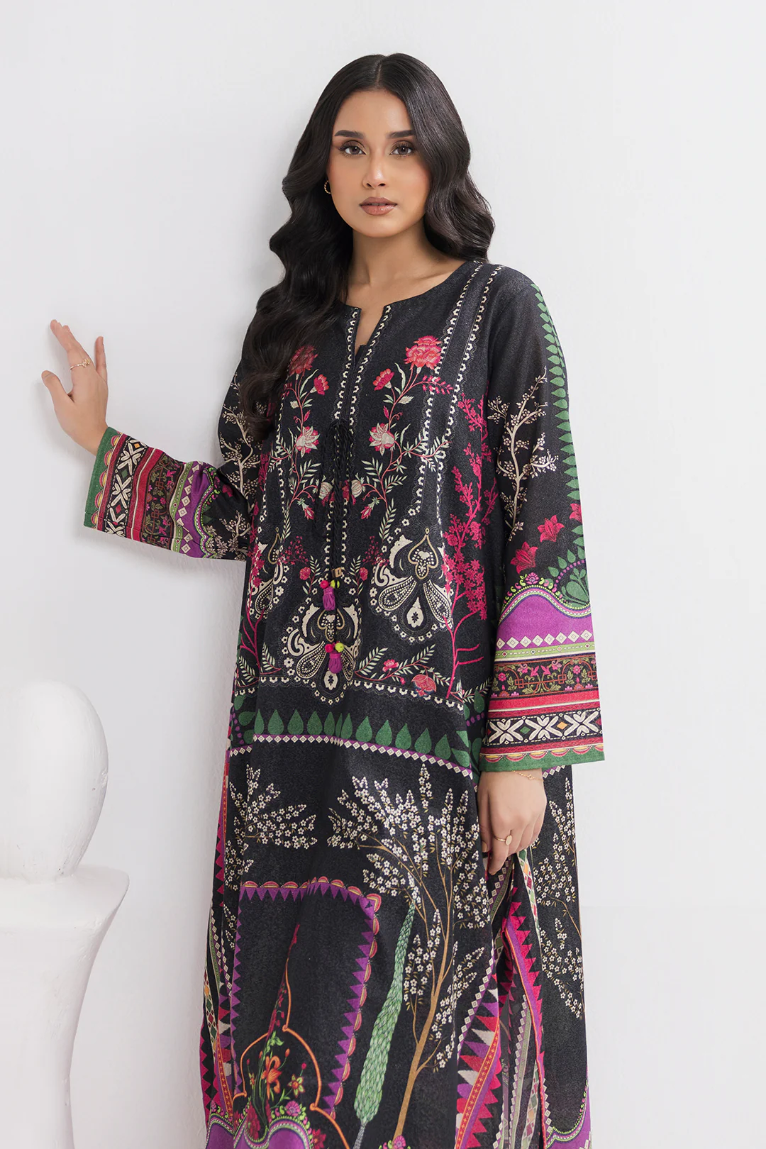 Printed Kaftaan Slub Textured Dress - 2893 - Image 5