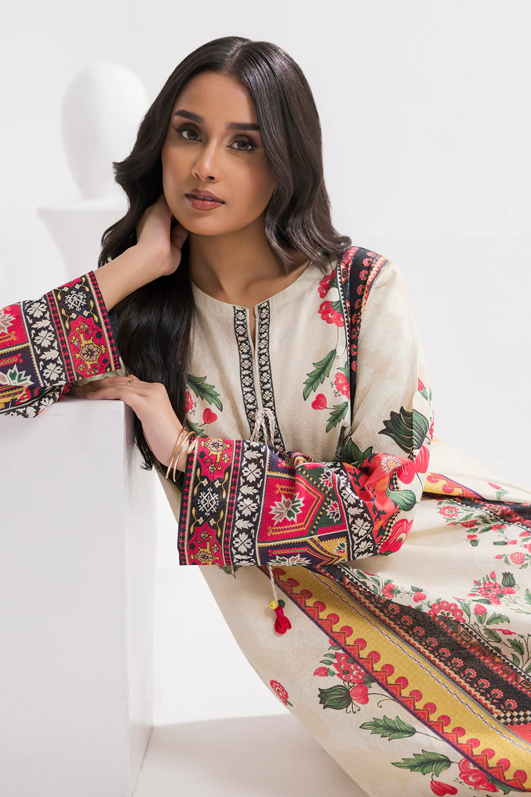 Printed Kaftaan Slub Textured Dress - 2894 - Image 5