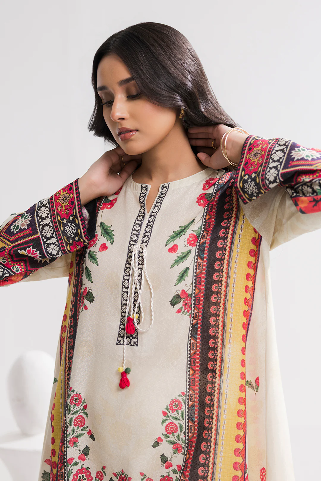 Printed Kaftaan Slub Textured Dress - 2894 - Image 7