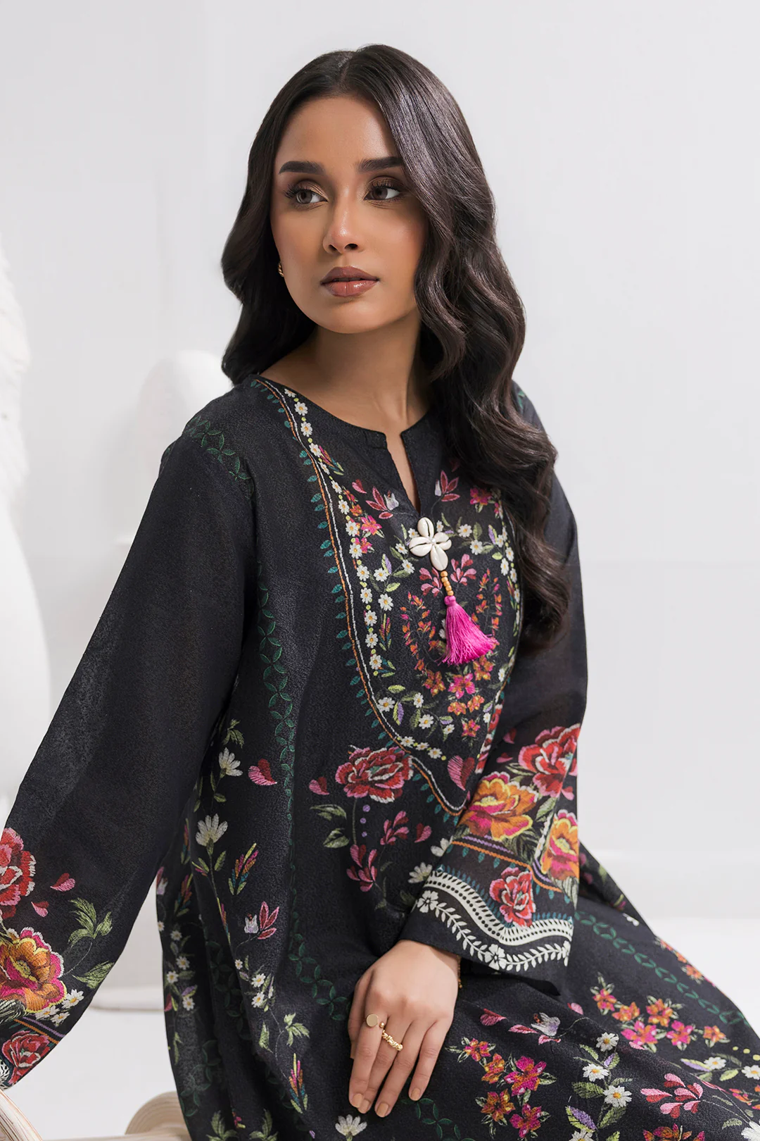 Printed Kaftaan Slub Textured Dress - 2895 - Image 4