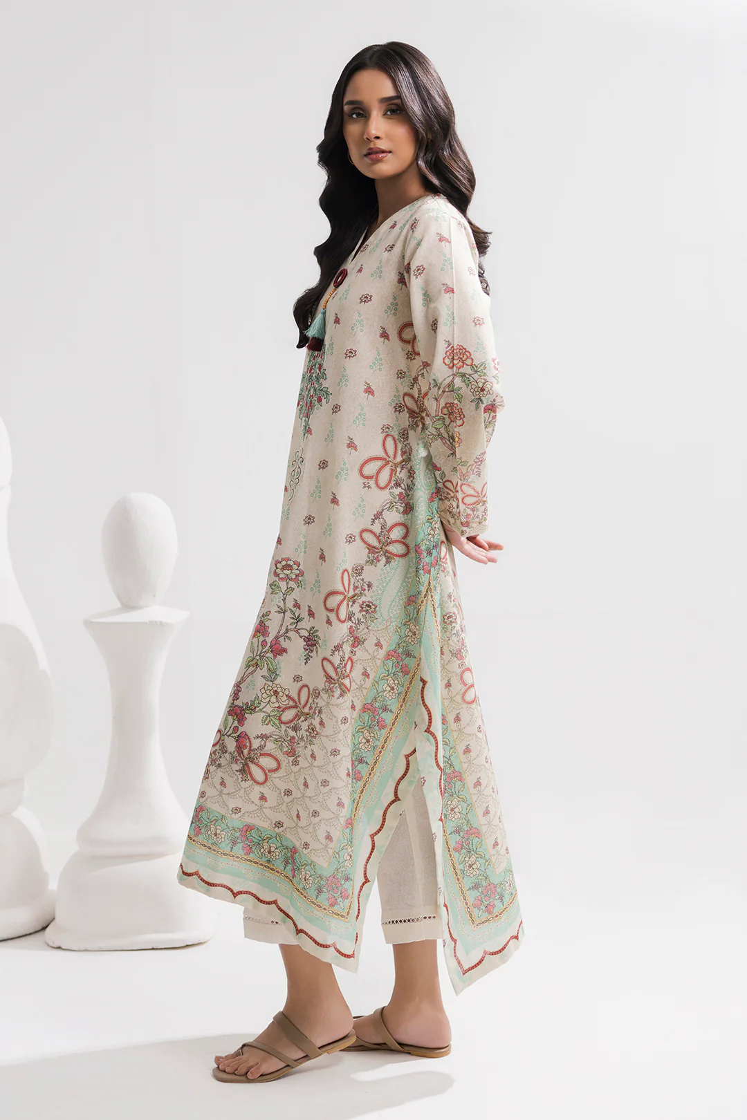 Printed Kaftaan Slub Textured Dress - 2896 - Image 3