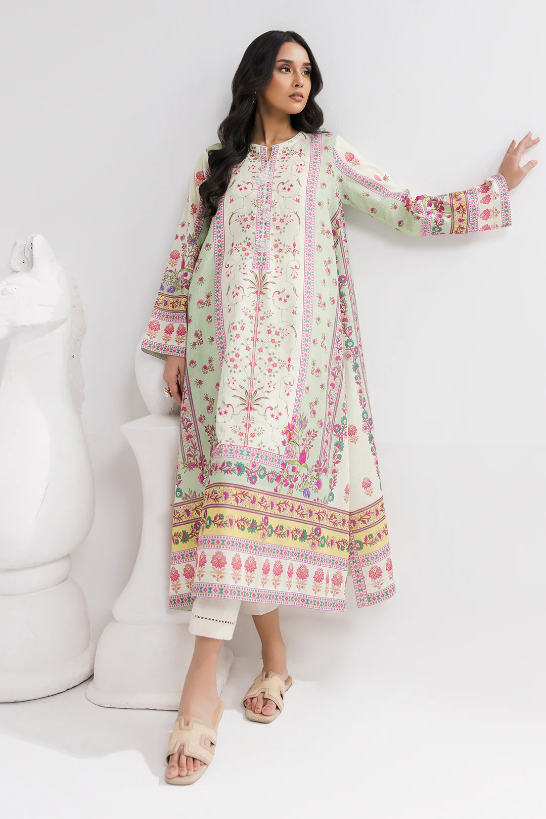 Printed Kaftaan Slub Textured Dress - 2897 - Image 5