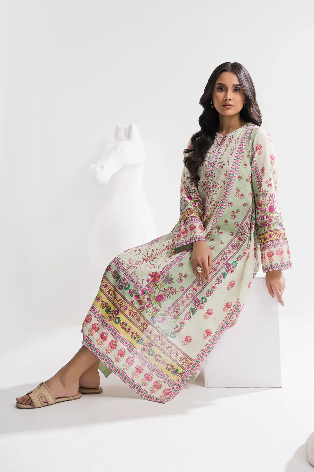 Printed Kaftaan Slub Textured Dress - 2897 - Image 9