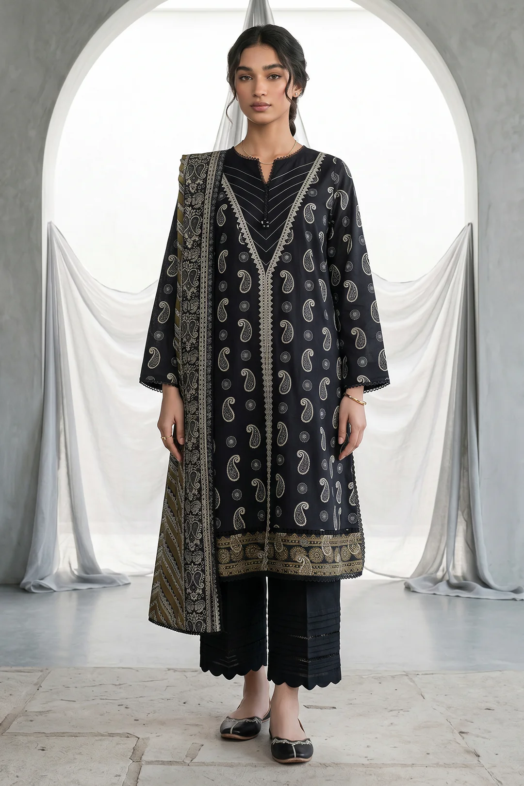 Embroidered Shirt Dupatta - 1068 - Image 3