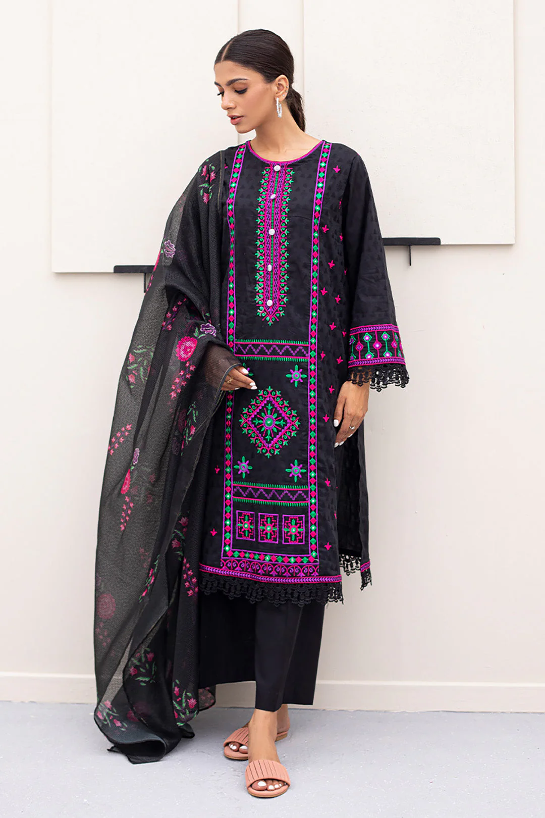 Embroidered Shirt Shalwar Dupatta - 0366 - Image 2
