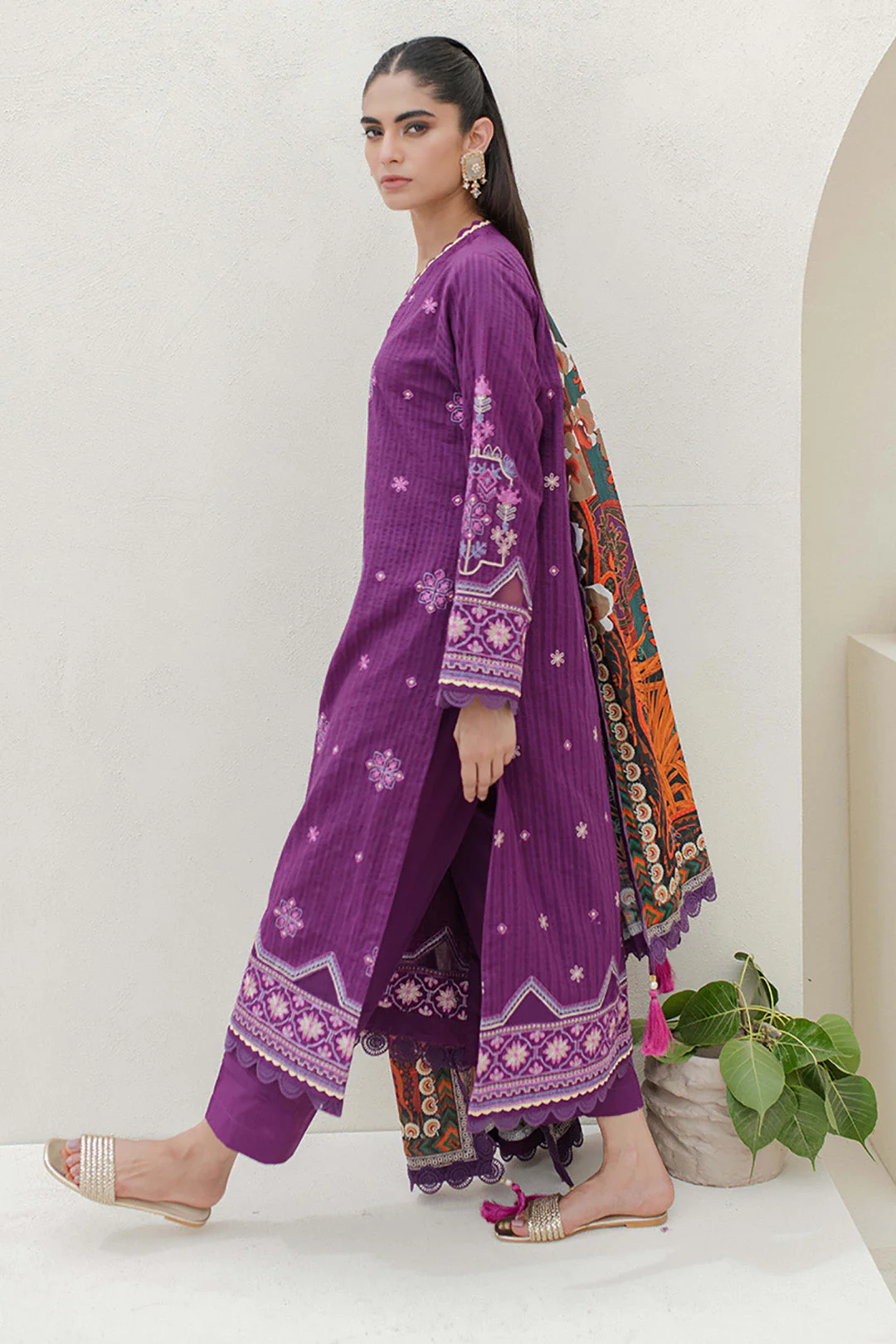 Embroidered Shirt Shalwar Dupatta - 0704 - Image 3