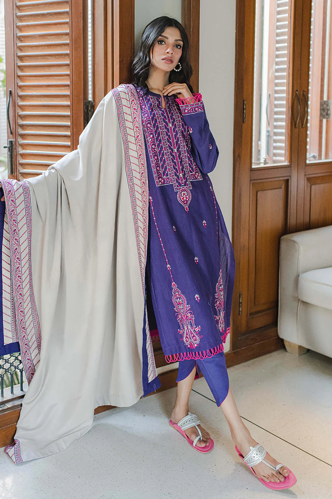 Embroidered Shirt Shalwar Dupatta - 0090 - Image 6