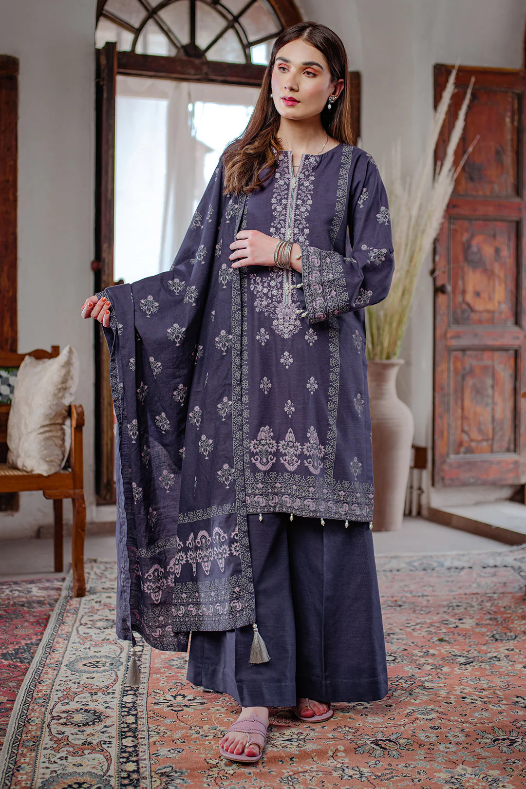 Embroidered Shirt Shalwar Dupatta - 0095 - Image 2
