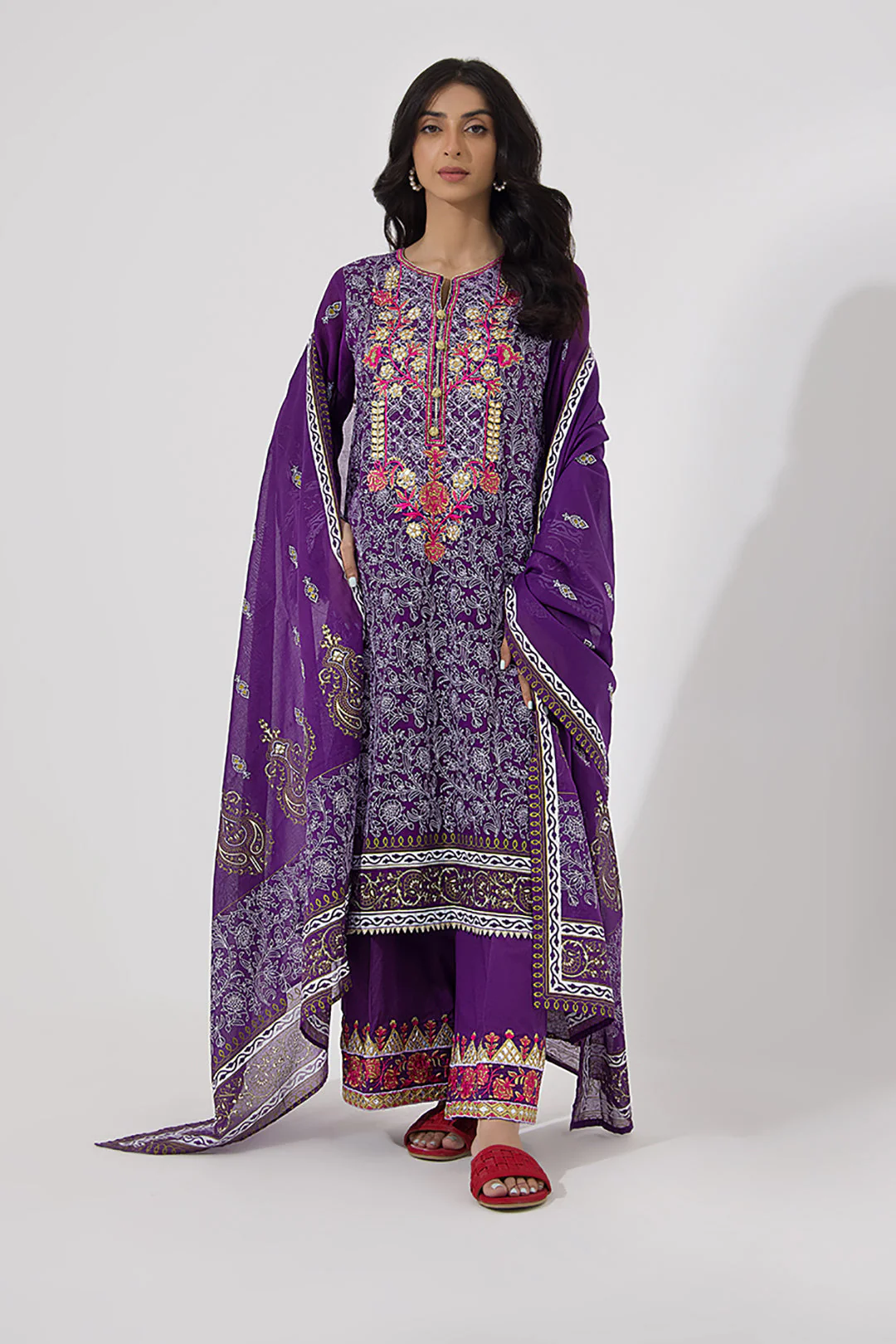 Embroidered Shirt Shalwar Dupatta - 0196 - Image 2