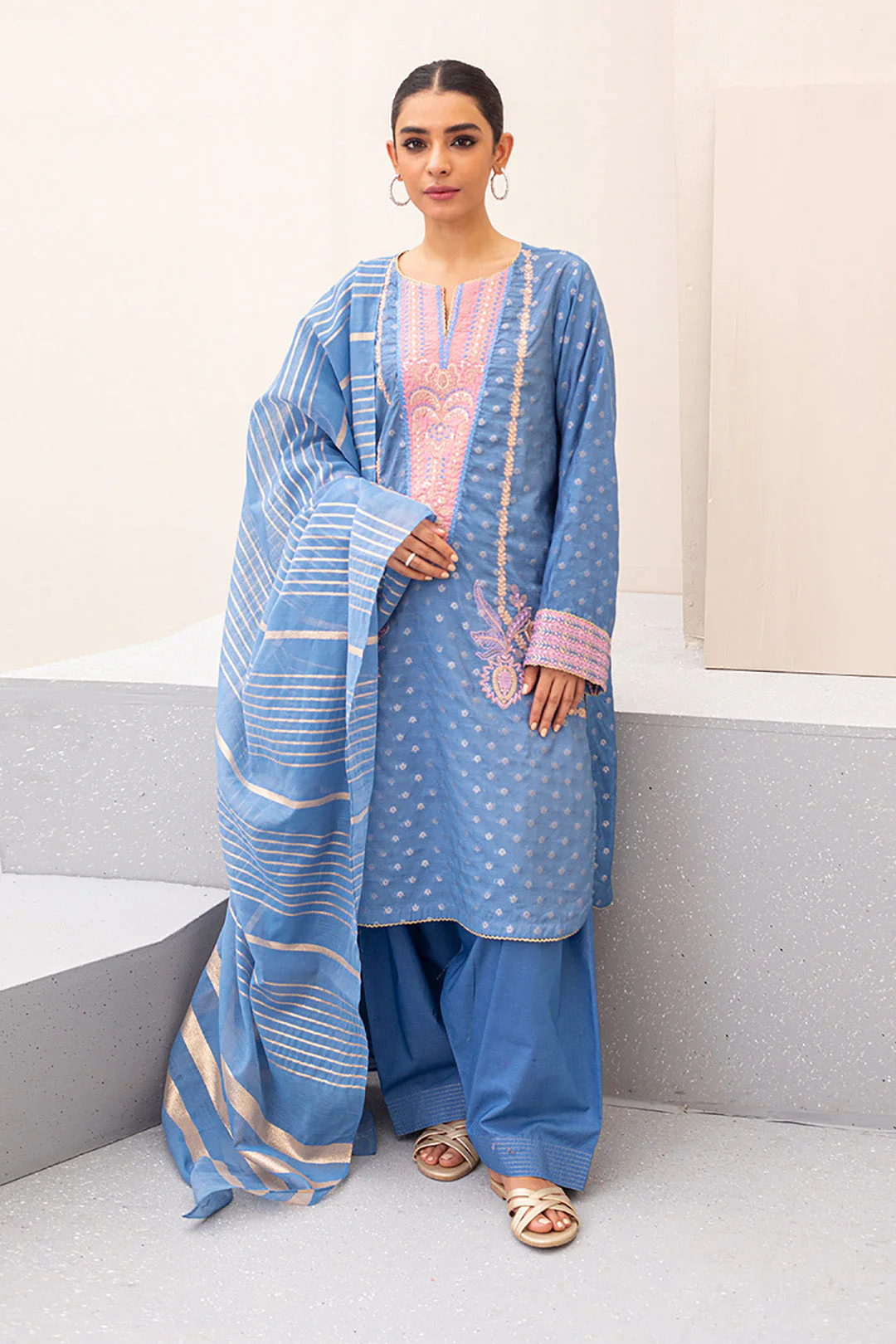 Embroidered Shirt Shalwar Dupatta - 0440 - Image 2