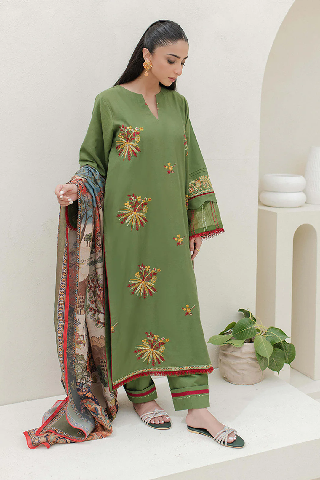 Embroidered Shirt Shalwar Dupatta - 0698 - Image 3